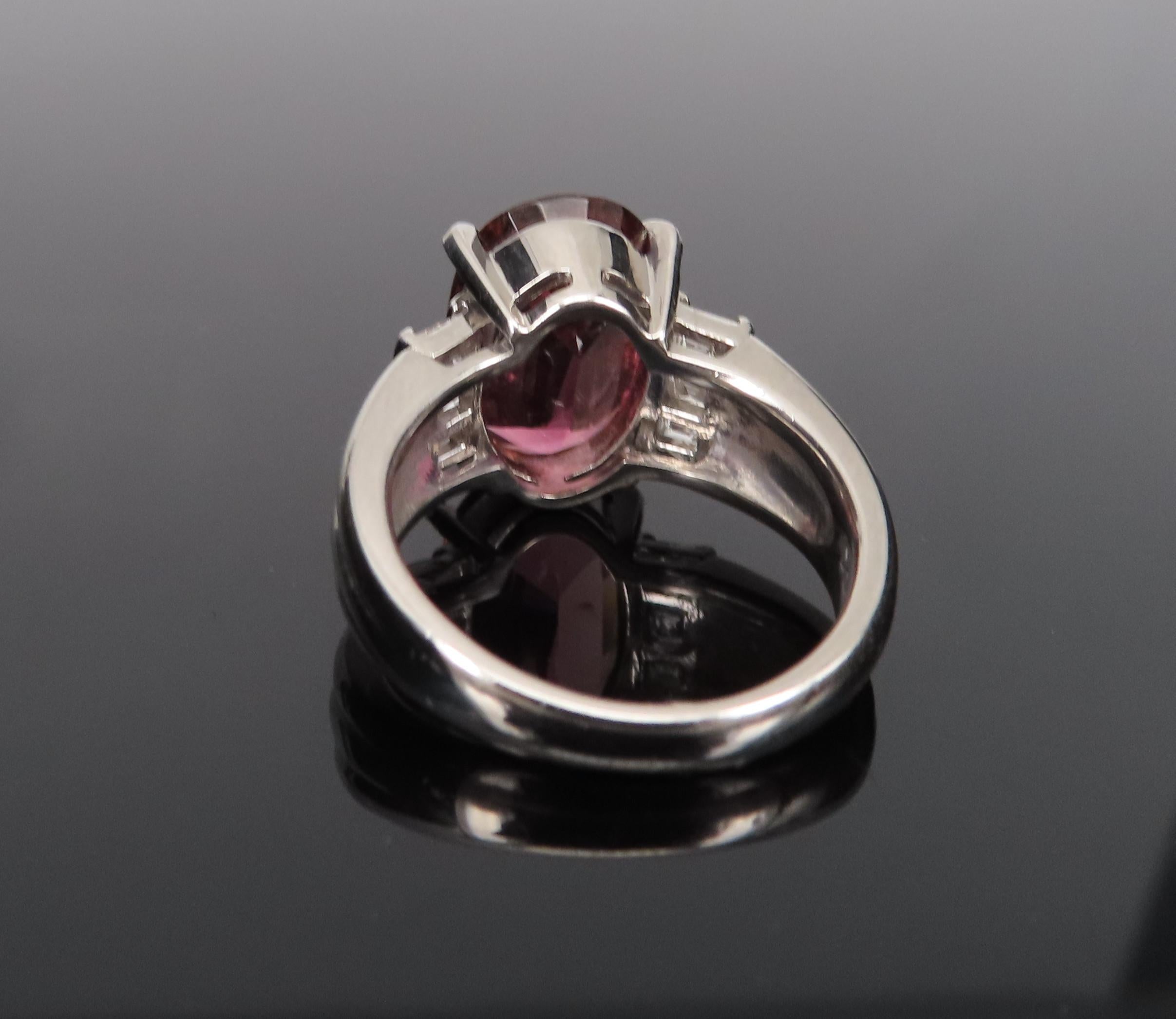 Fine 4.58ct Pink Tourmaline & 0.44ct Asscher Cut Diamond Platinum Ring Size 6