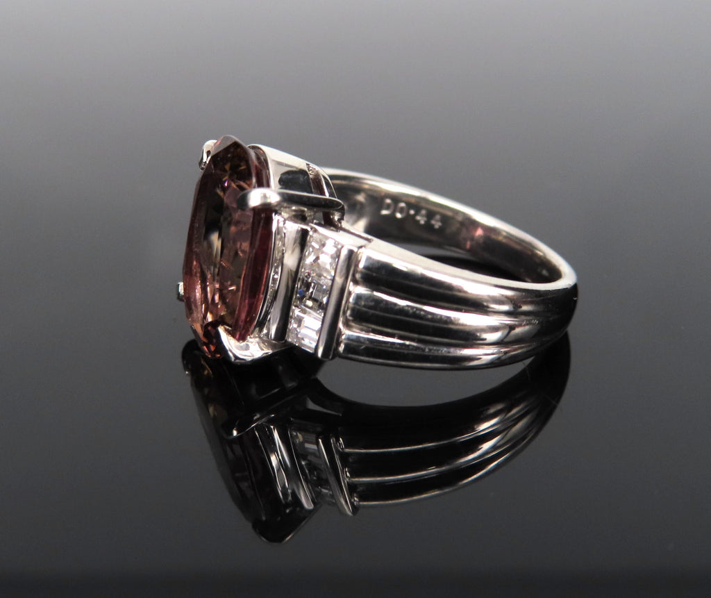 Fine 4.58ct Pink Tourmaline & 0.44ct Asscher Cut Diamond Platinum Ring Size 6