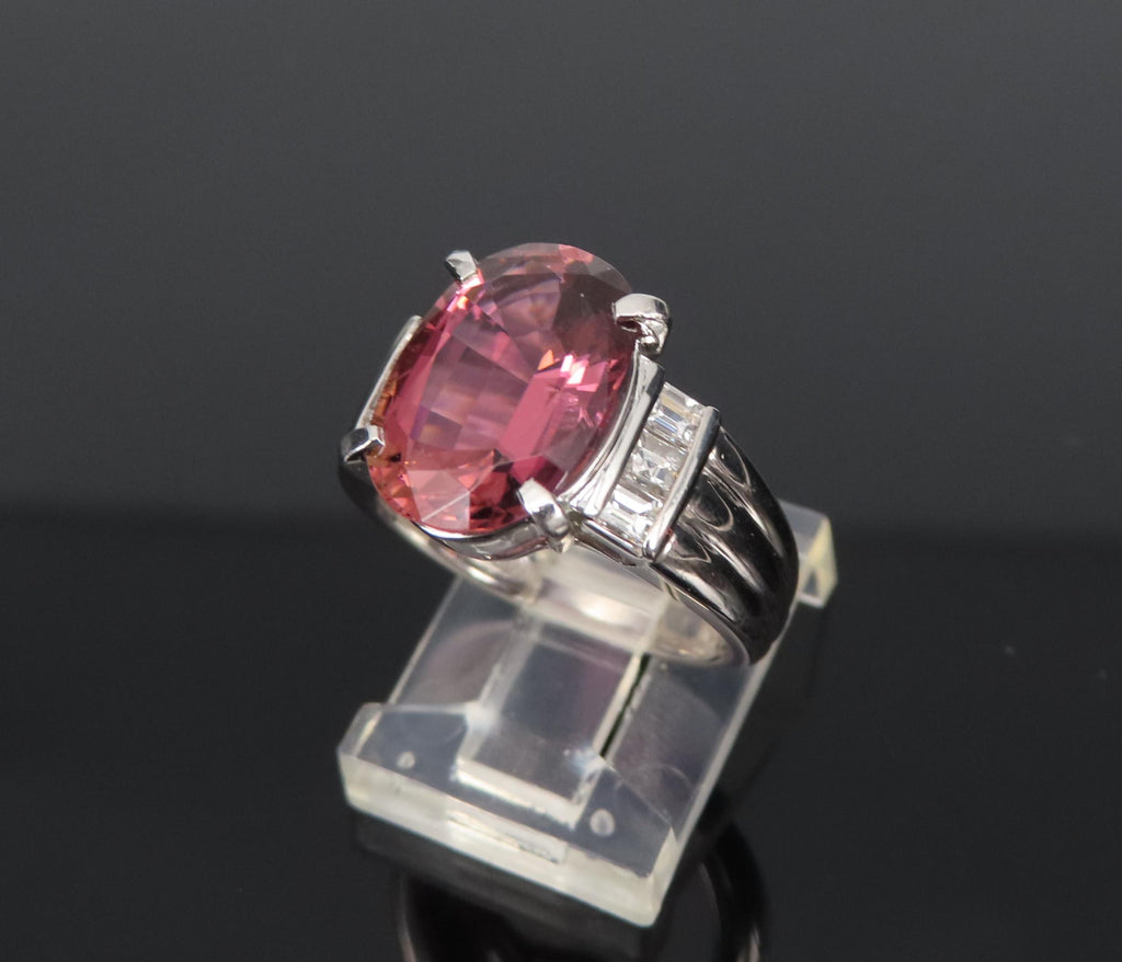 Fine 4.58ct Pink Tourmaline & 0.44ct Asscher Cut Diamond Platinum Ring Size 6