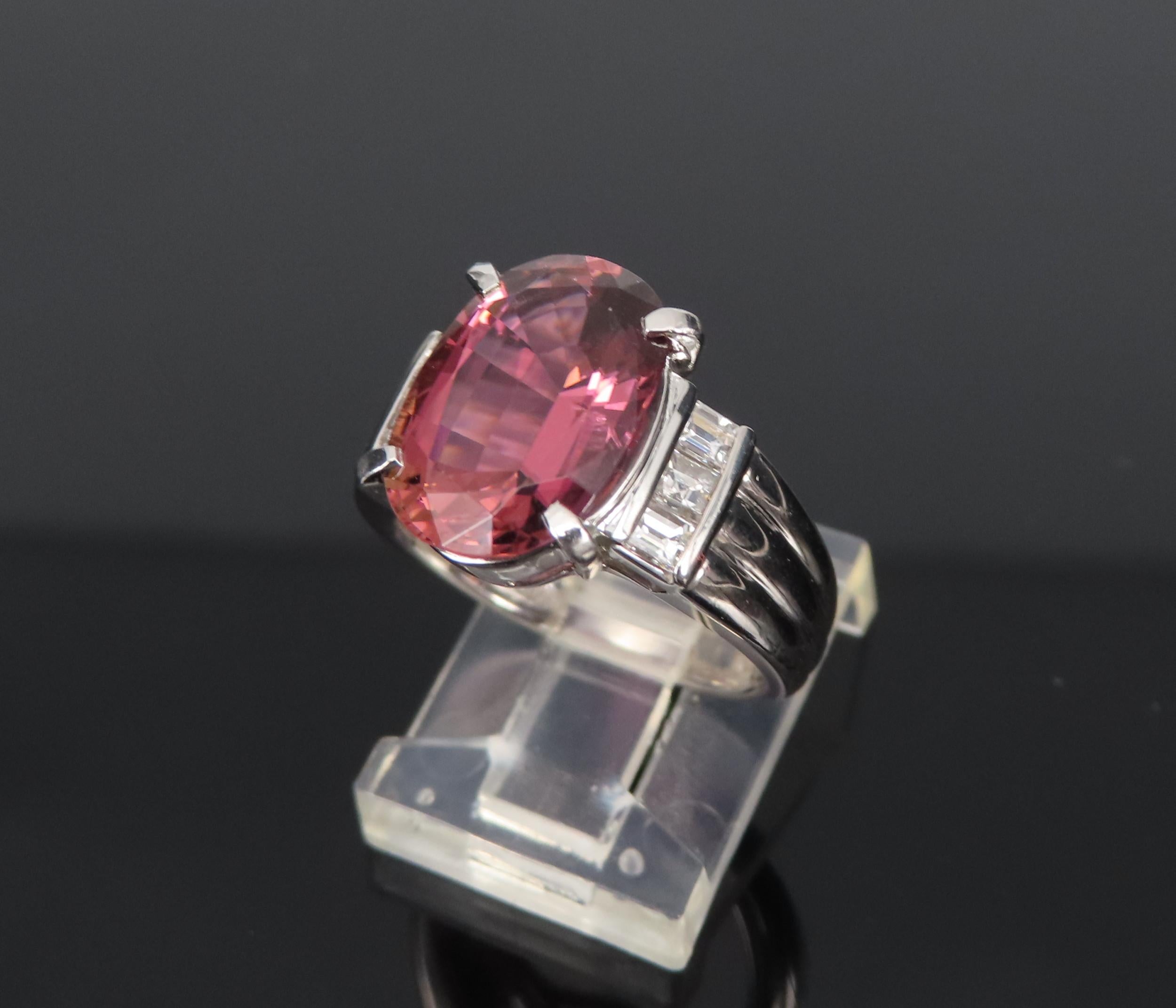 Fine 4.58ct Pink Tourmaline & 0.44ct Asscher Cut Diamond Platinum Ring Size 6