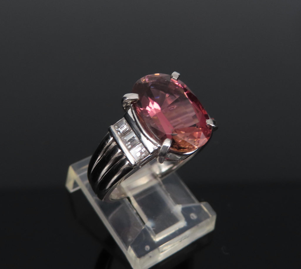Fine 4.58ct Pink Tourmaline & 0.44ct Asscher Cut Diamond Platinum Ring Size 6