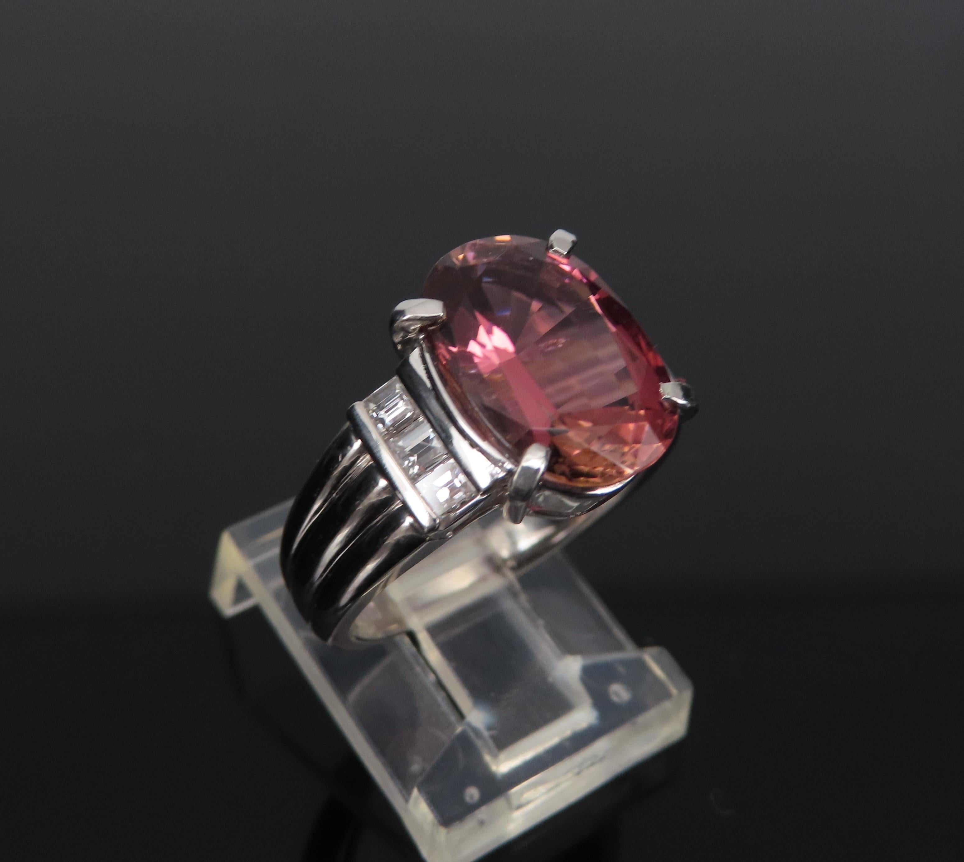 Fine 4.58ct Pink Tourmaline & 0.44ct Asscher Cut Diamond Platinum Ring Size 6
