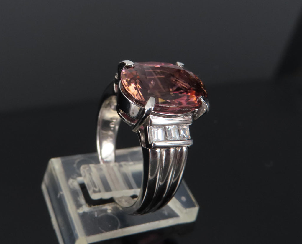 Fine 4.58ct Pink Tourmaline & 0.44ct Asscher Cut Diamond Platinum Ring Size 6
