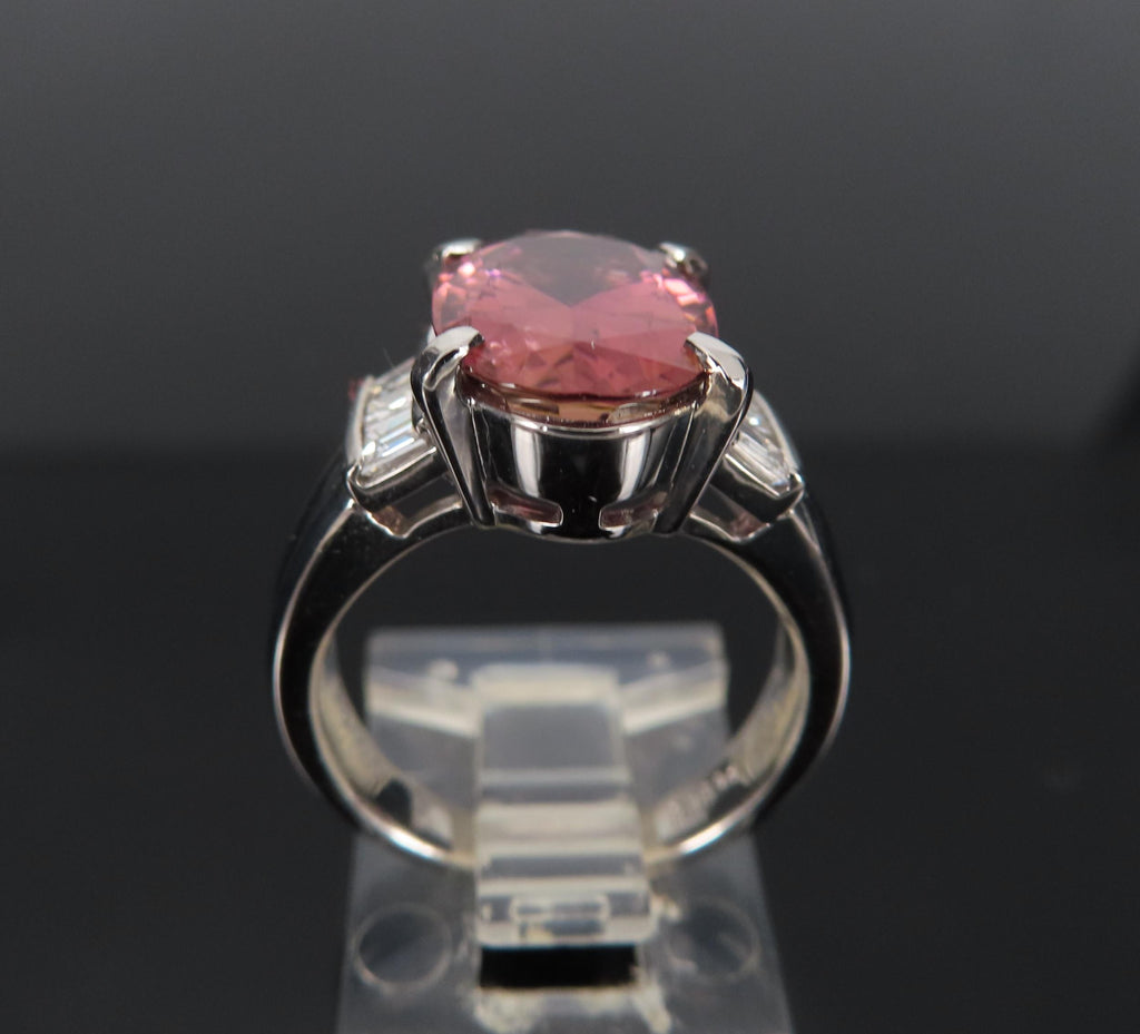 Fine 4.58ct Pink Tourmaline & 0.44ct Asscher Cut Diamond Platinum Ring Size 6