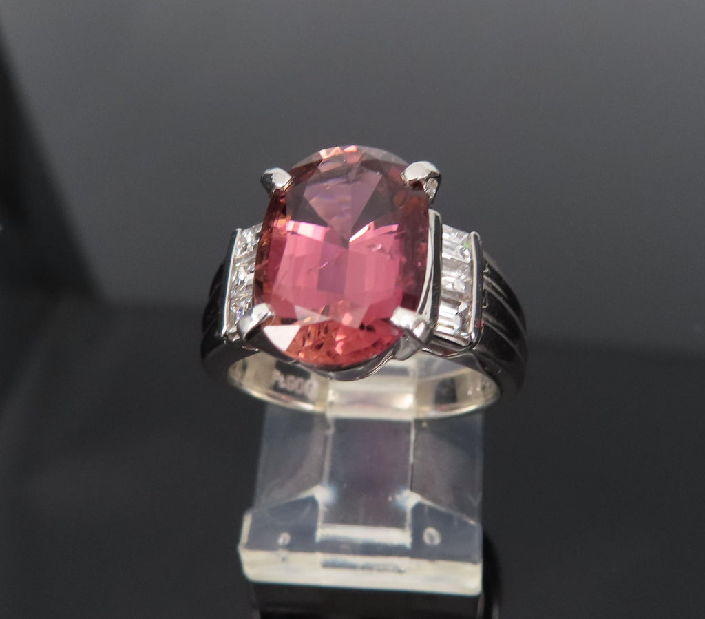 Fine 4.58ct Pink Tourmaline & 0.44ct Asscher Cut Diamond Platinum Ring Size 6