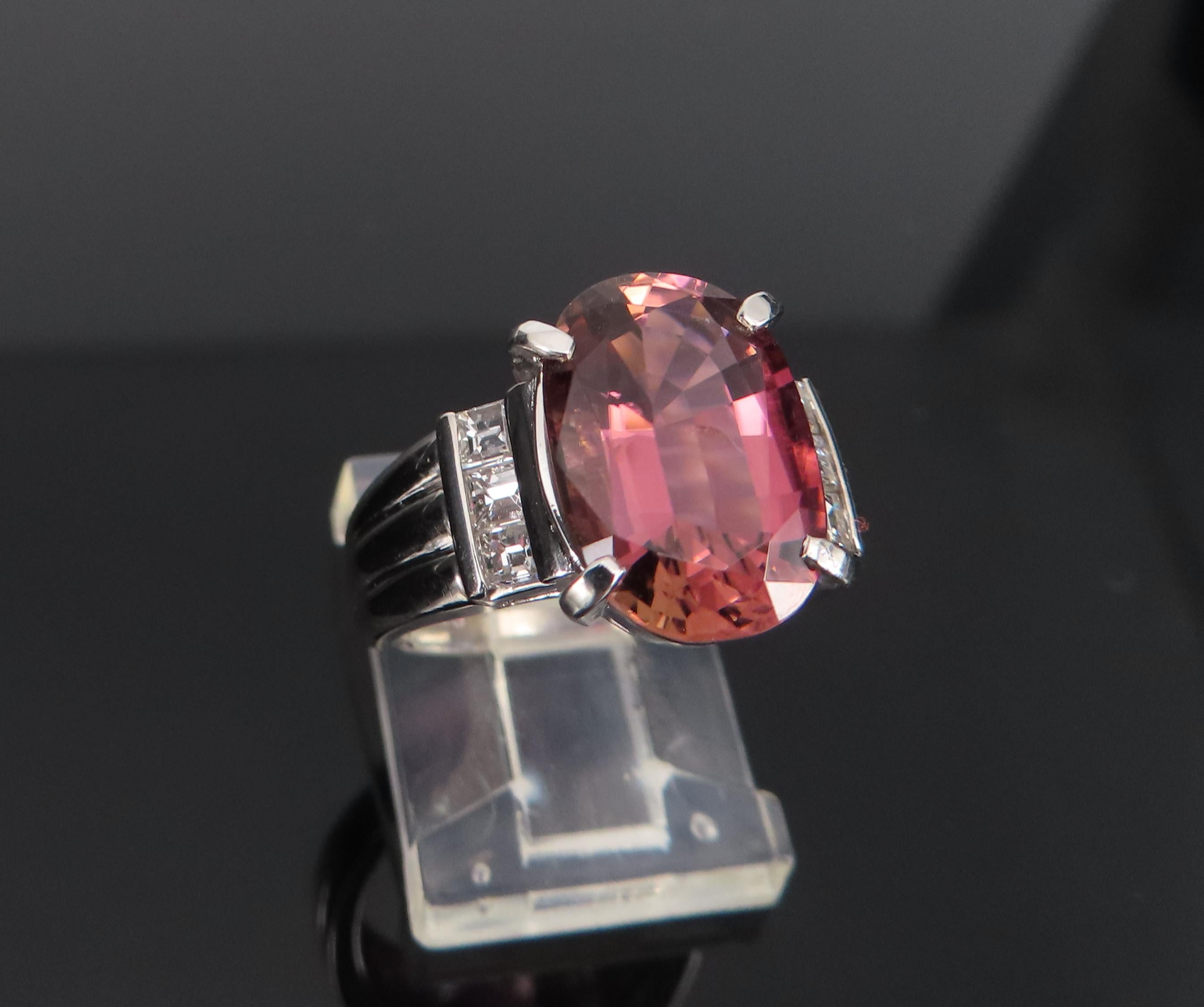Fine 4.58ct Pink Tourmaline & 0.44ct Asscher Cut Diamond Platinum Ring Size 6
