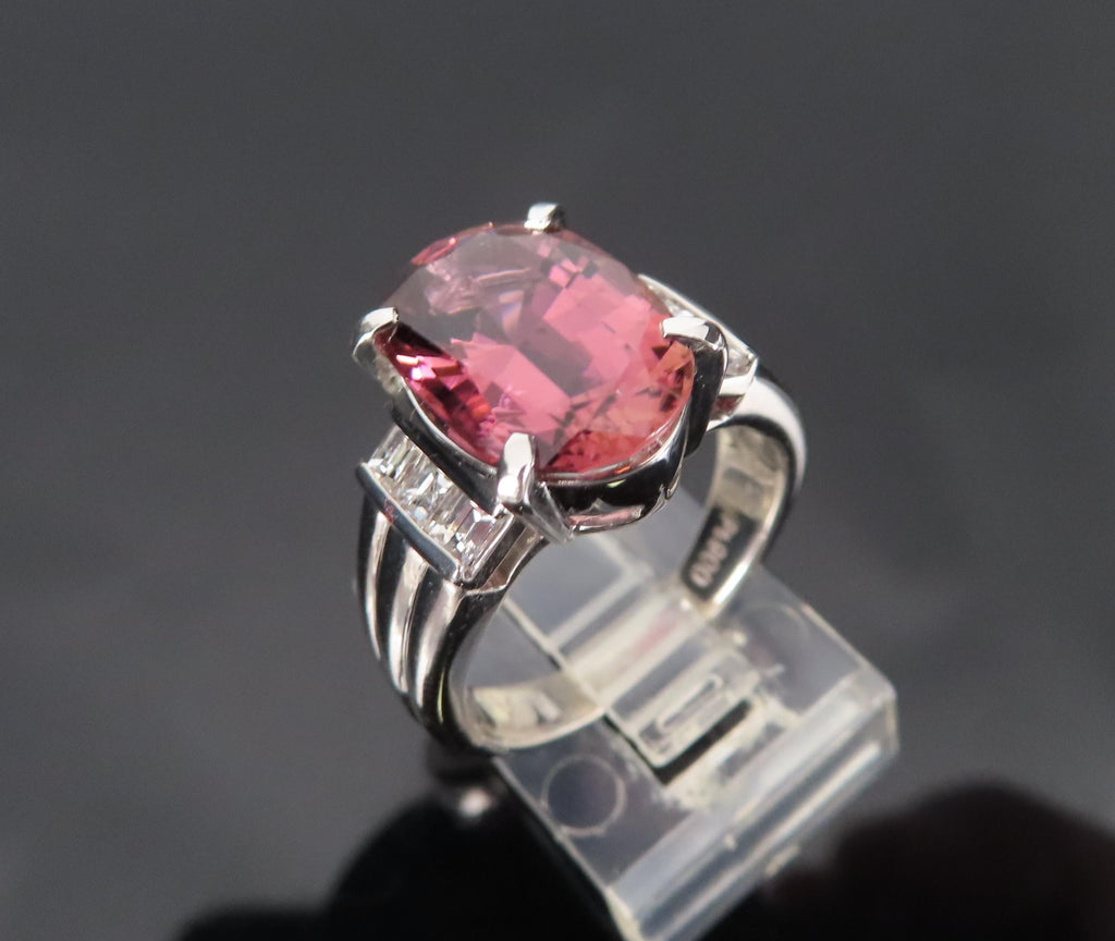 Fine 4.58ct Pink Tourmaline & 0.44ct Asscher Cut Diamond Platinum Ring Size 6