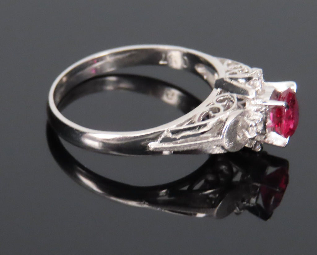 Vintage 0.57ct Ruby & 0.08ct Diamond Platinum Handmade Ring, Size 6.25