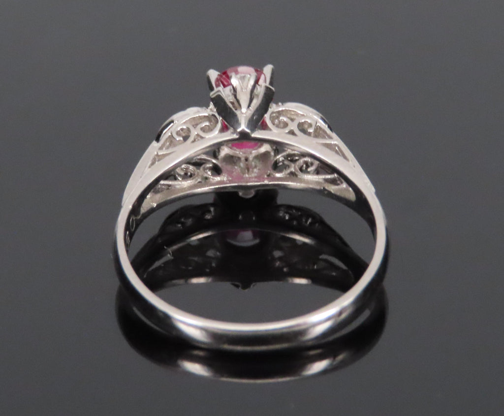 Vintage 0.57ct Ruby & 0.08ct Diamond Platinum Handmade Ring, Size 6.25