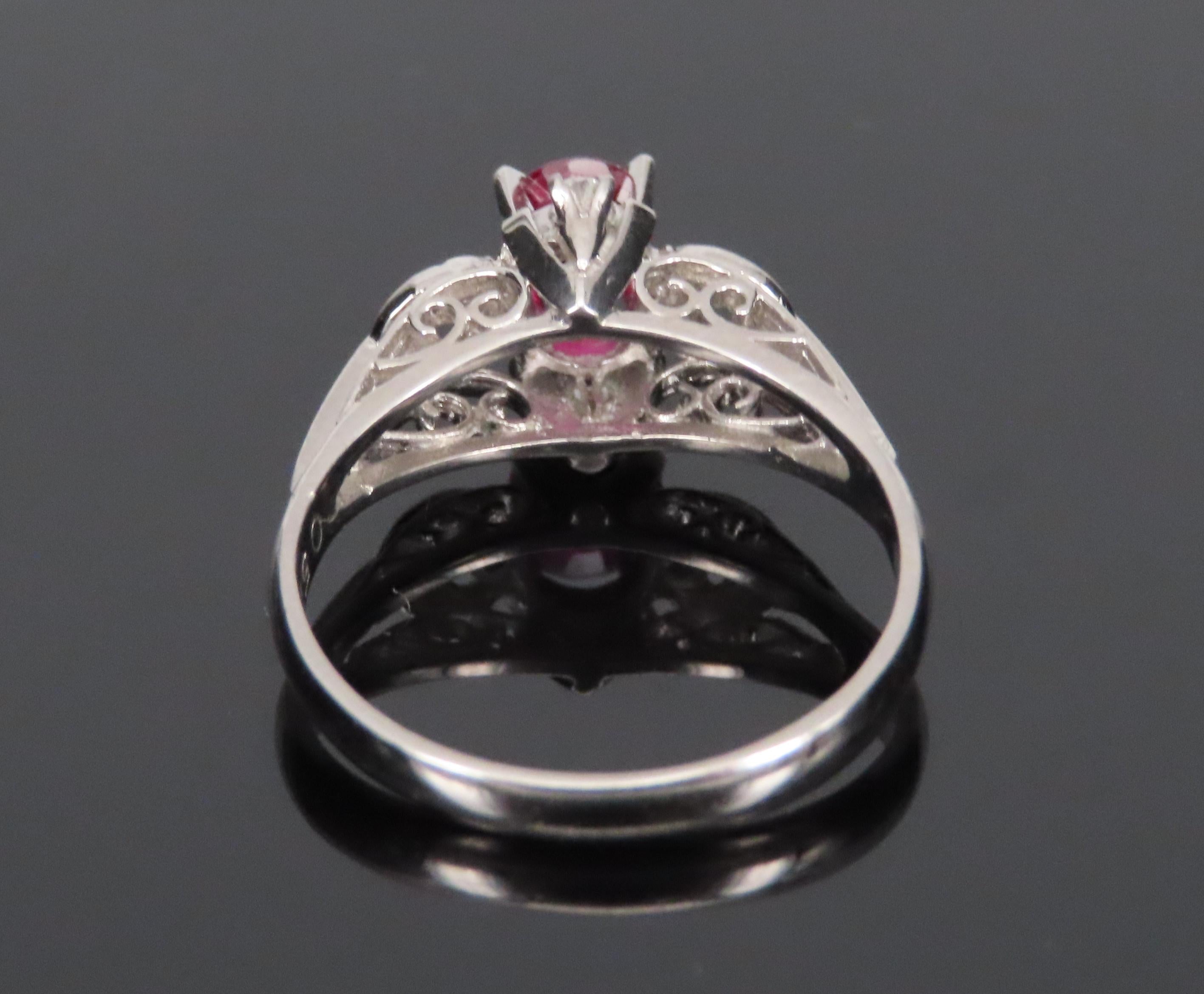 Vintage 0.57ct Ruby & 0.08ct Diamond Platinum Handmade Ring, Size 6.25