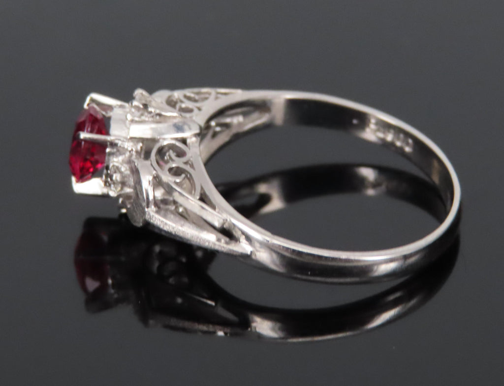 Vintage 0.57ct Ruby & 0.08ct Diamond Platinum Handmade Ring, Size 6.25