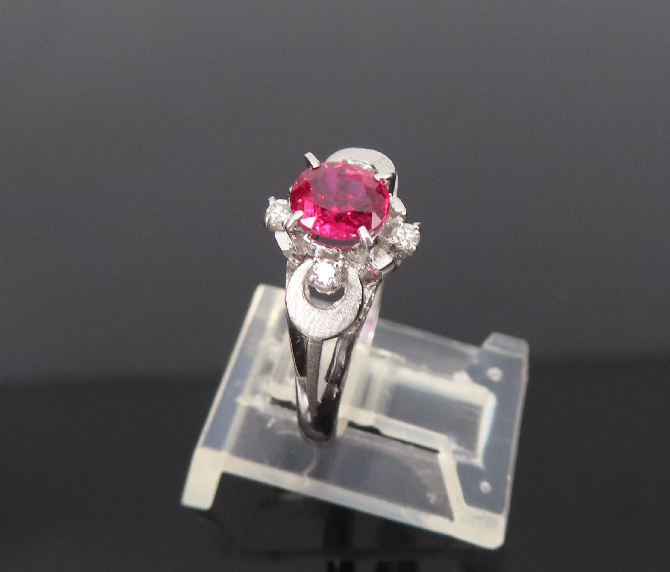 Vintage 0.57ct Ruby & 0.08ct Diamond Platinum Handmade Ring, Size 6.25