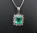 Vintage 1.44ct Colombian Emerald Cut Emerald 0.50ct Diamond Platinum Necklace
