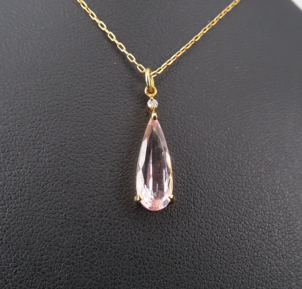 Vintage 1.11ct Natural Morganite & 0.01ct Diamond 18K Yellow Gold Necklace