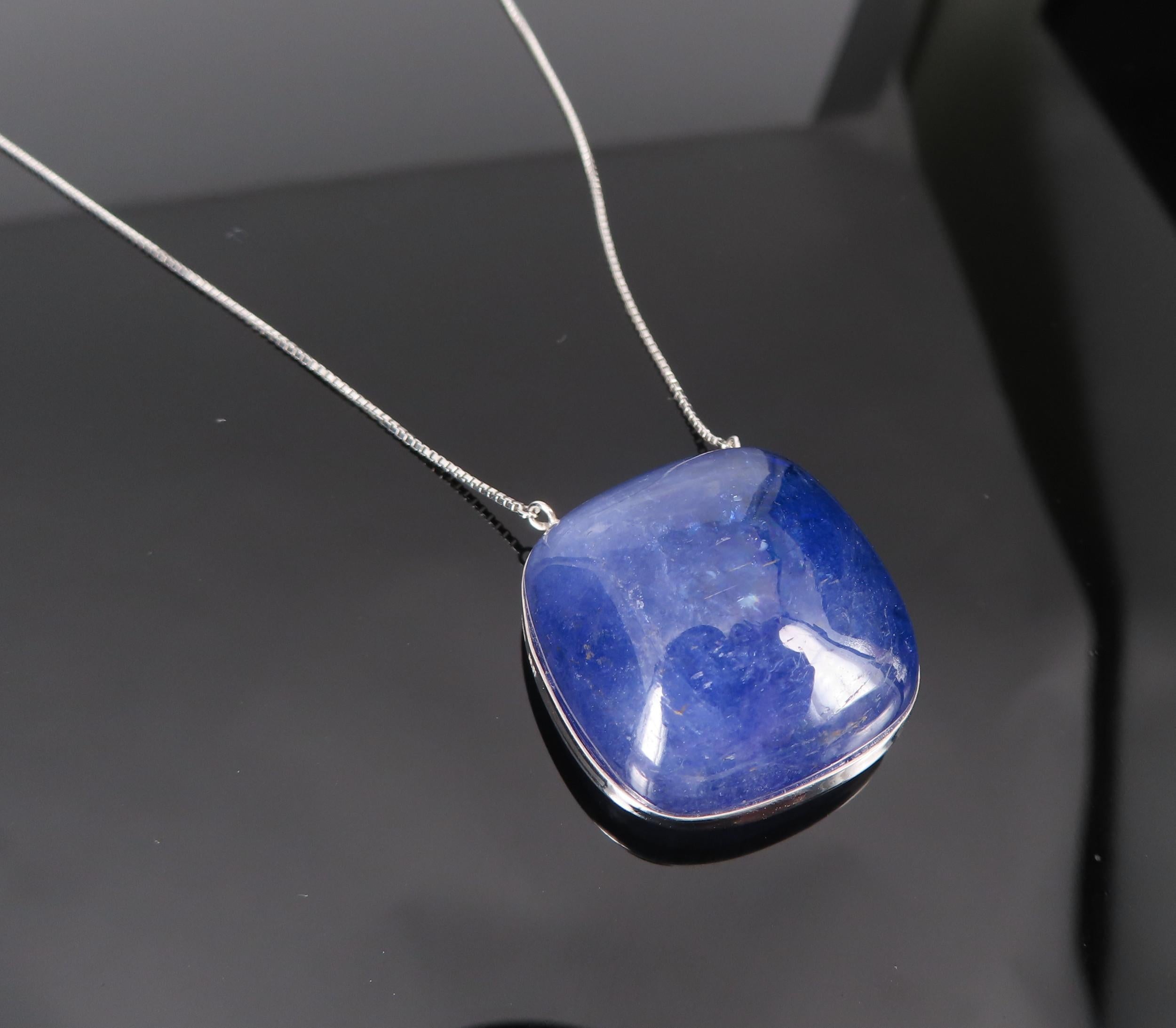 Estate 59.61ct Sugarloaf Cut Tanzanite Platinum & 18K White Gold Necklace, 14.4g