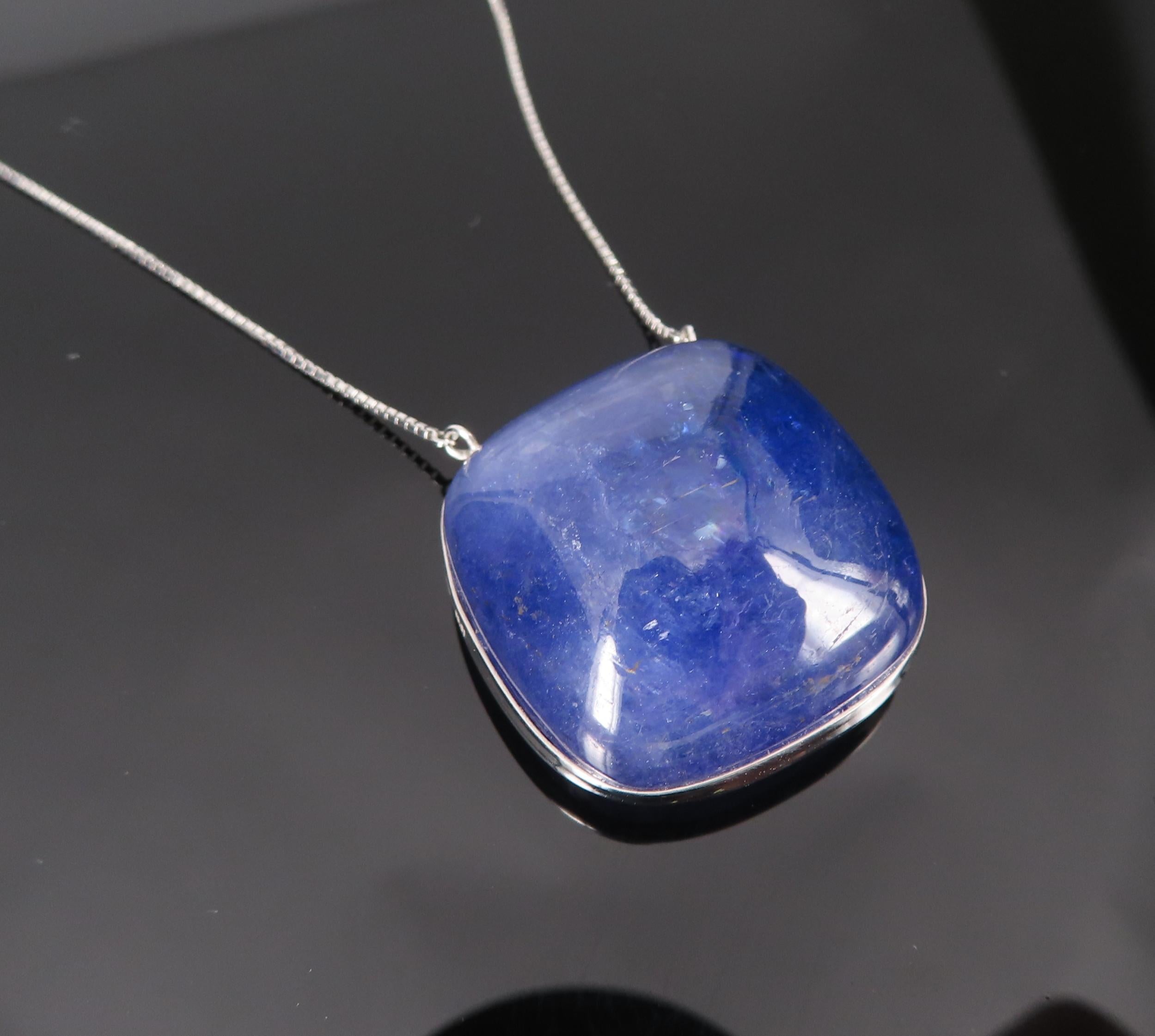 Estate 59.61ct Sugarloaf Cut Tanzanite Platinum & 18K White Gold Necklace, 14.4g
