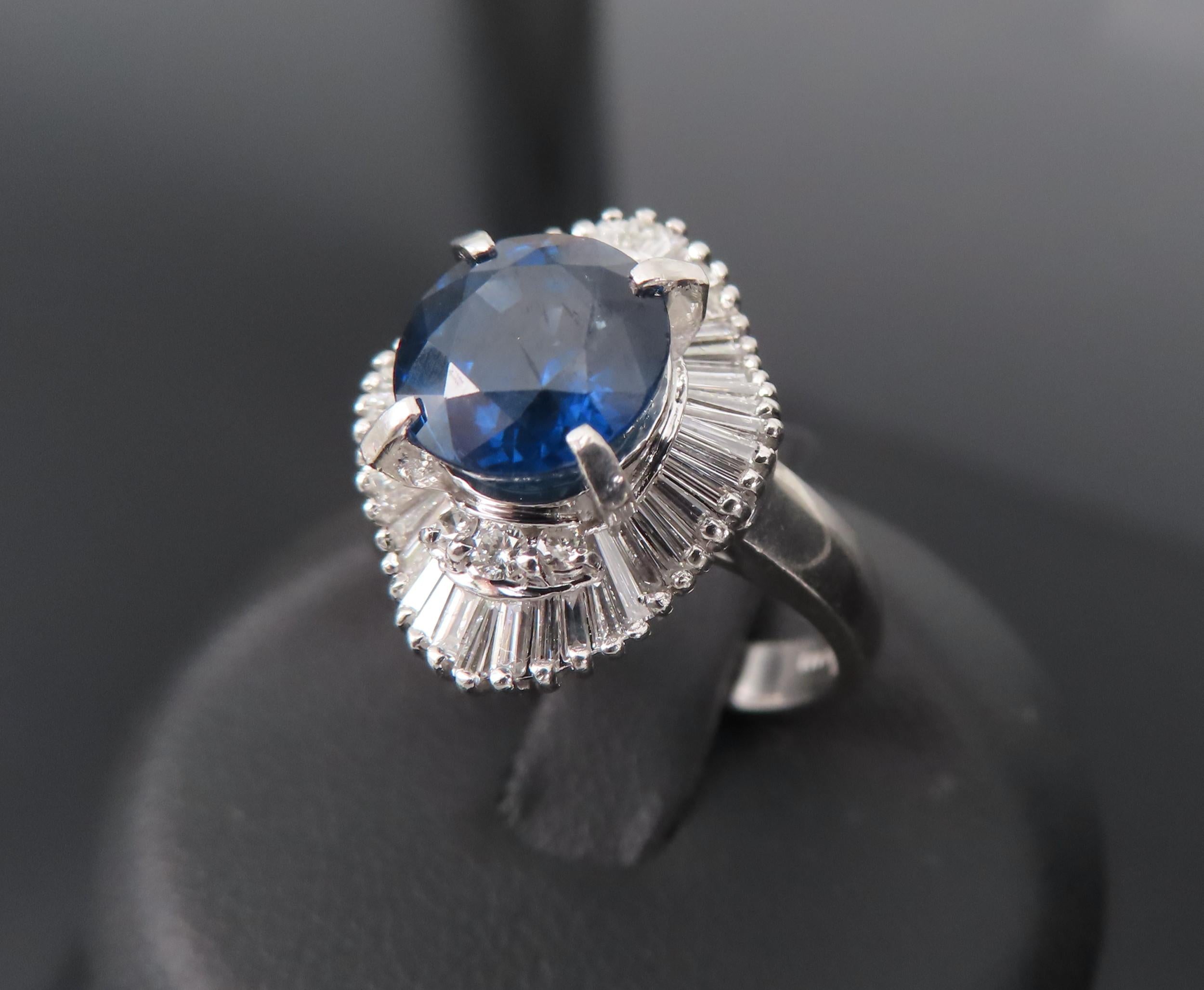 Fine 3.01ct GIA Royal Blue Sapphire & 0.64ct Diamond Platinum Ring, Size 5.75