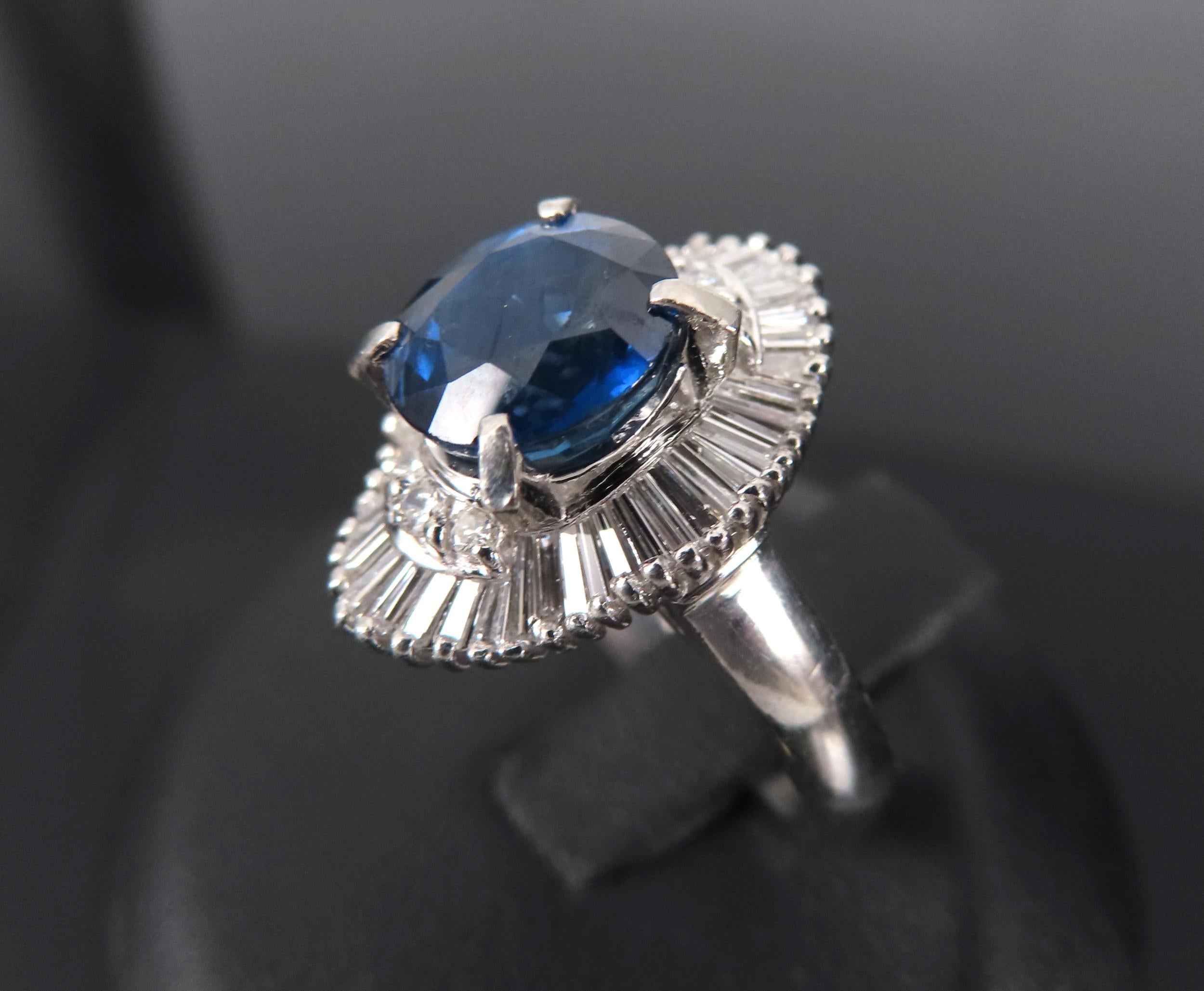 Fine 3.01ct GIA Royal Blue Sapphire & 0.64ct Diamond Platinum Ring, Size 5.75