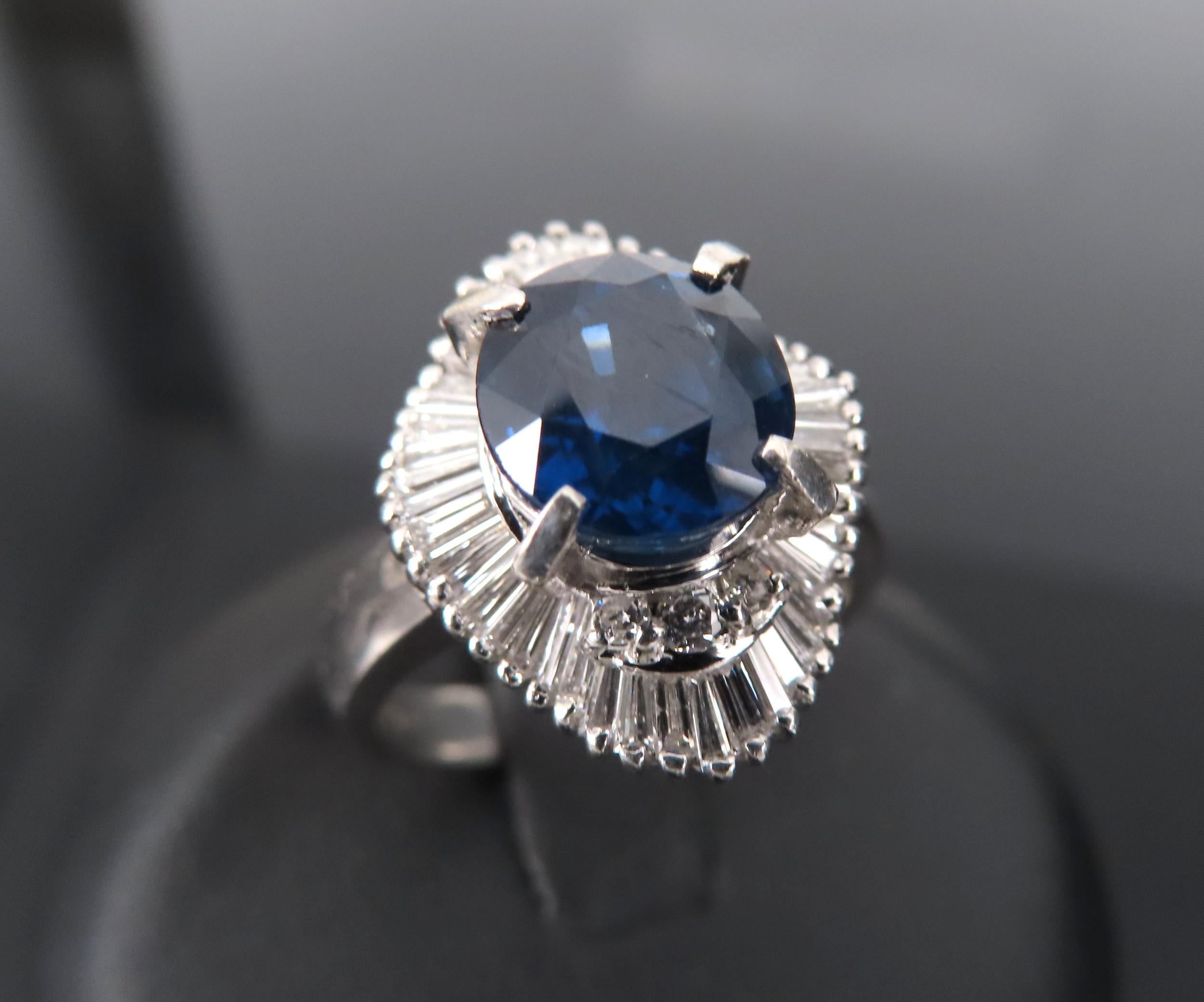 Fine 3.01ct GIA Royal Blue Sapphire & 0.64ct Diamond Platinum Ring, Size 5.75