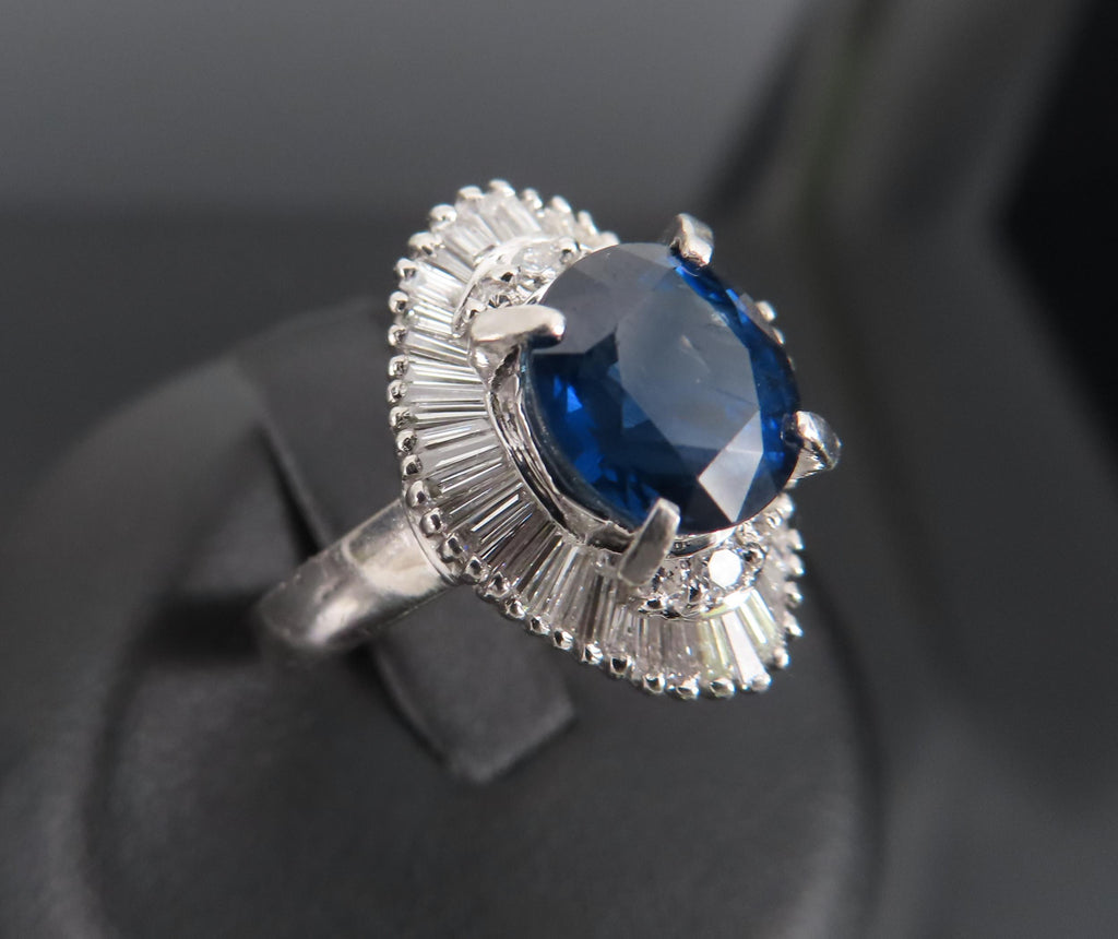 Fine 3.01ct GIA Royal Blue Sapphire & 0.64ct Diamond Platinum Ring, Size 5.75