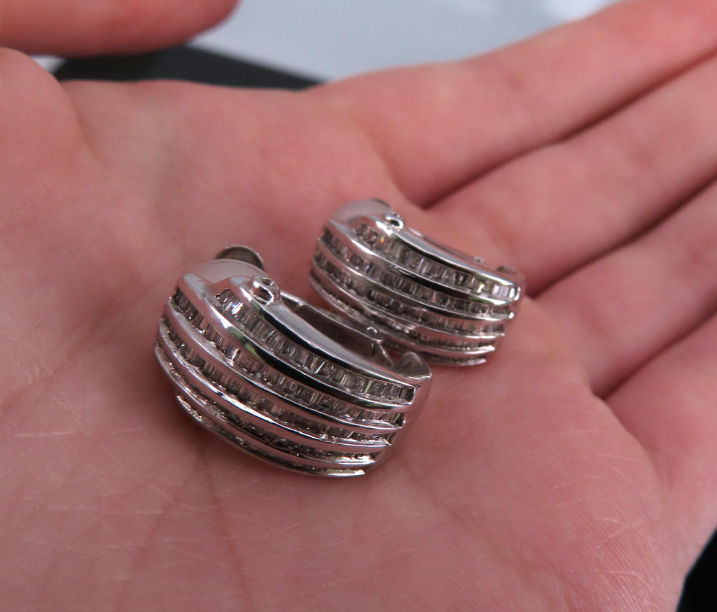 Vintage 2.0ct Baguette Cut Diamond Platinum & 18K White Gold Clip Earrings