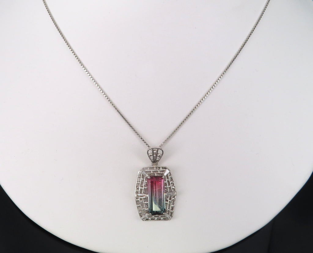 5.04ct Natural Watermelon Tourmaline & 0.56ct Diamond Handmade Platinum Necklace