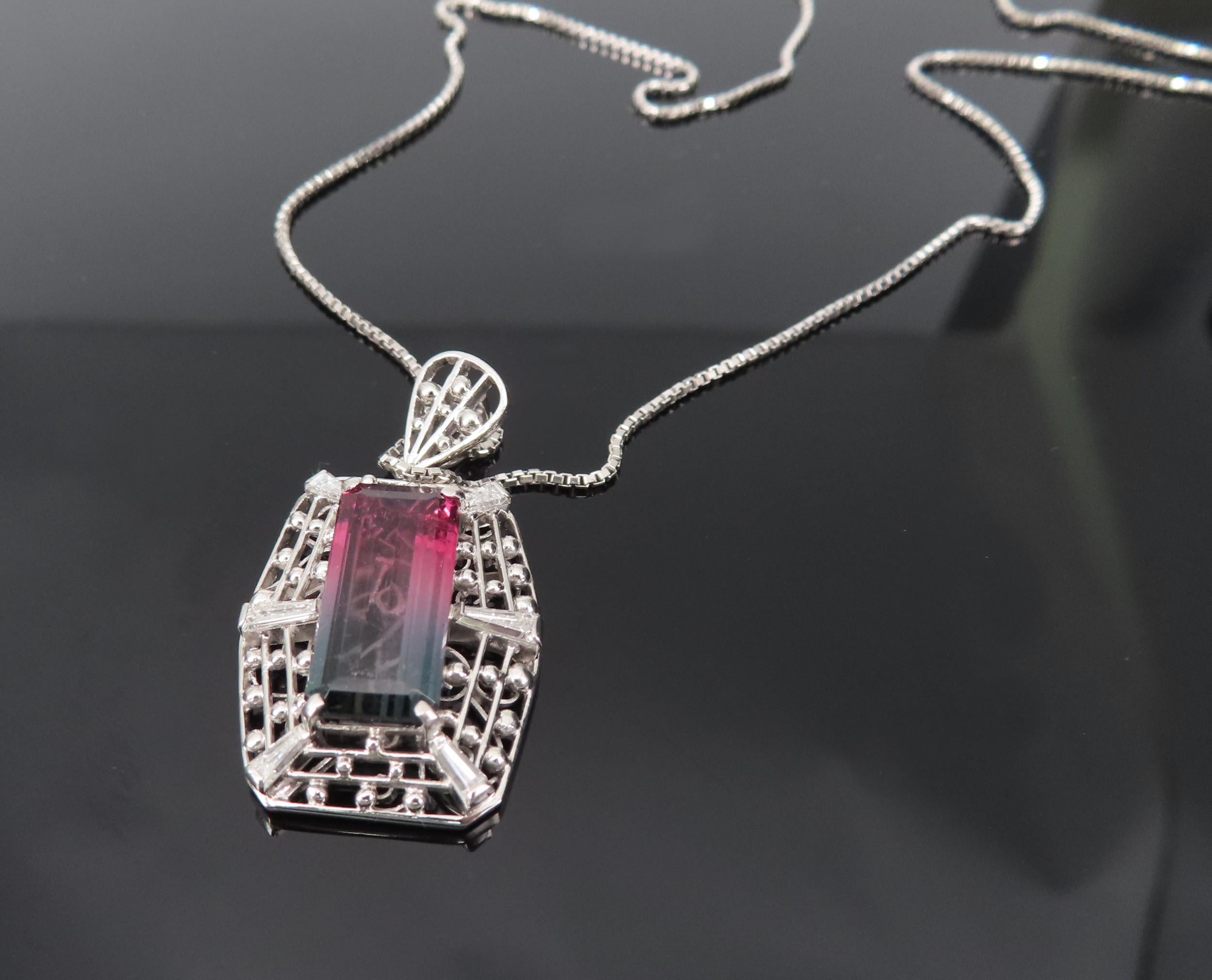 5.04ct Natural Watermelon Tourmaline & 0.56ct Diamond Handmade Platinum Necklace