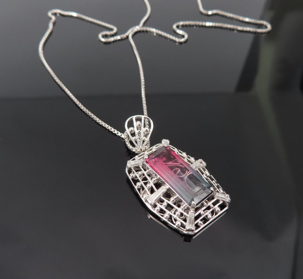 5.04ct Natural Watermelon Tourmaline & 0.56ct Diamond Handmade Platinum Necklace