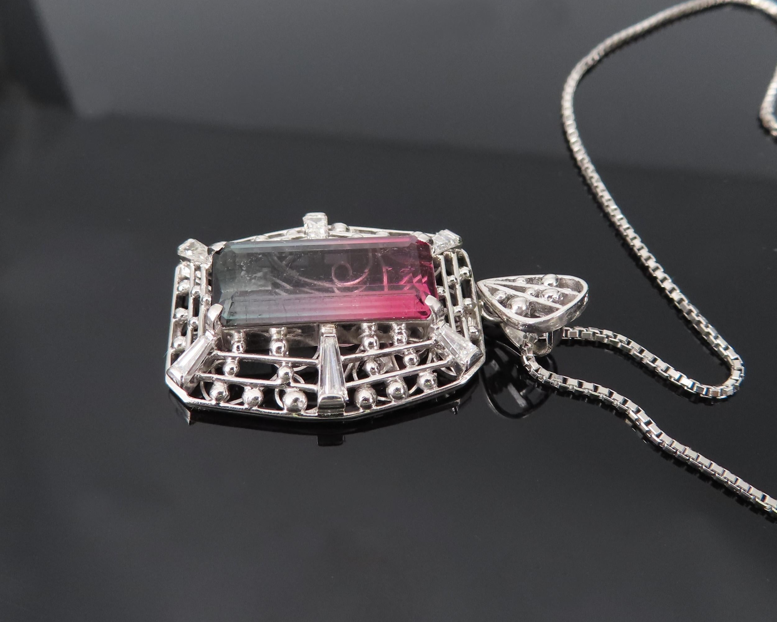 5.04ct Natural Watermelon Tourmaline & 0.56ct Diamond Handmade Platinum Necklace