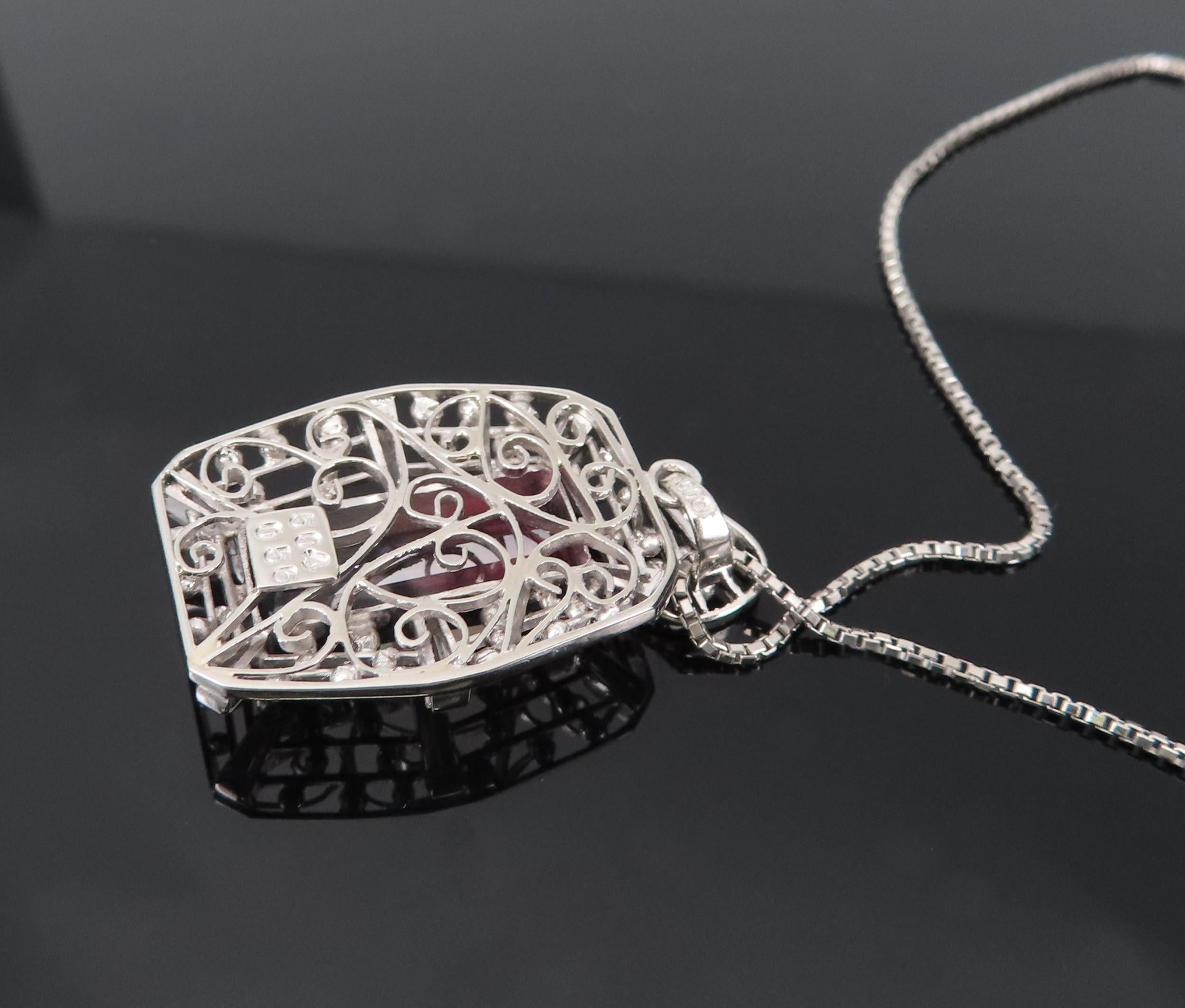 5.04ct Natural Watermelon Tourmaline & 0.56ct Diamond Handmade Platinum Necklace
