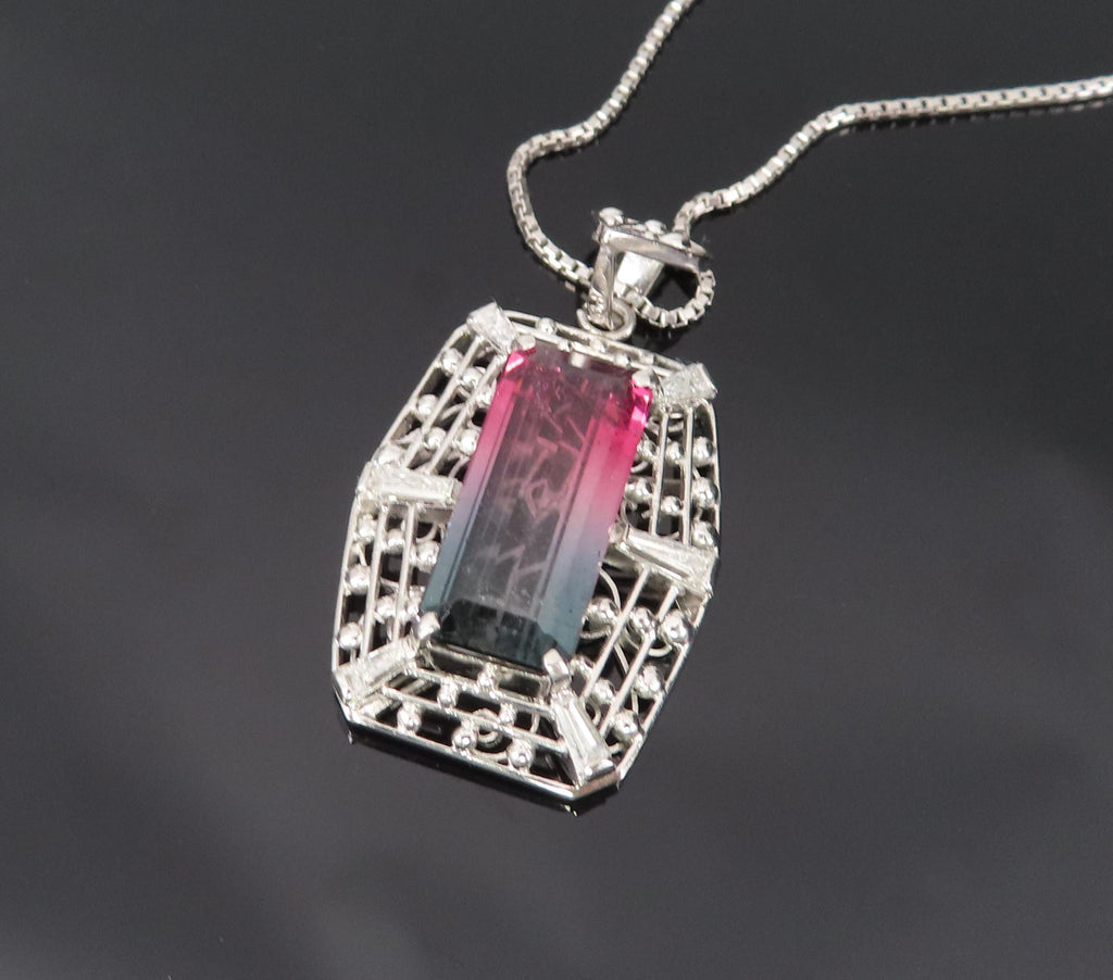 5.04ct Natural Watermelon Tourmaline & 0.56ct Diamond Handmade Platinum Necklace