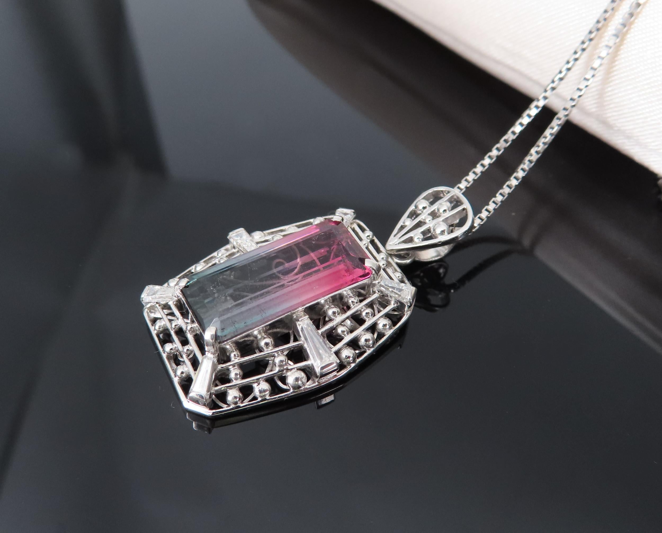 5.04ct Natural Watermelon Tourmaline & 0.56ct Diamond Handmade Platinum Necklace