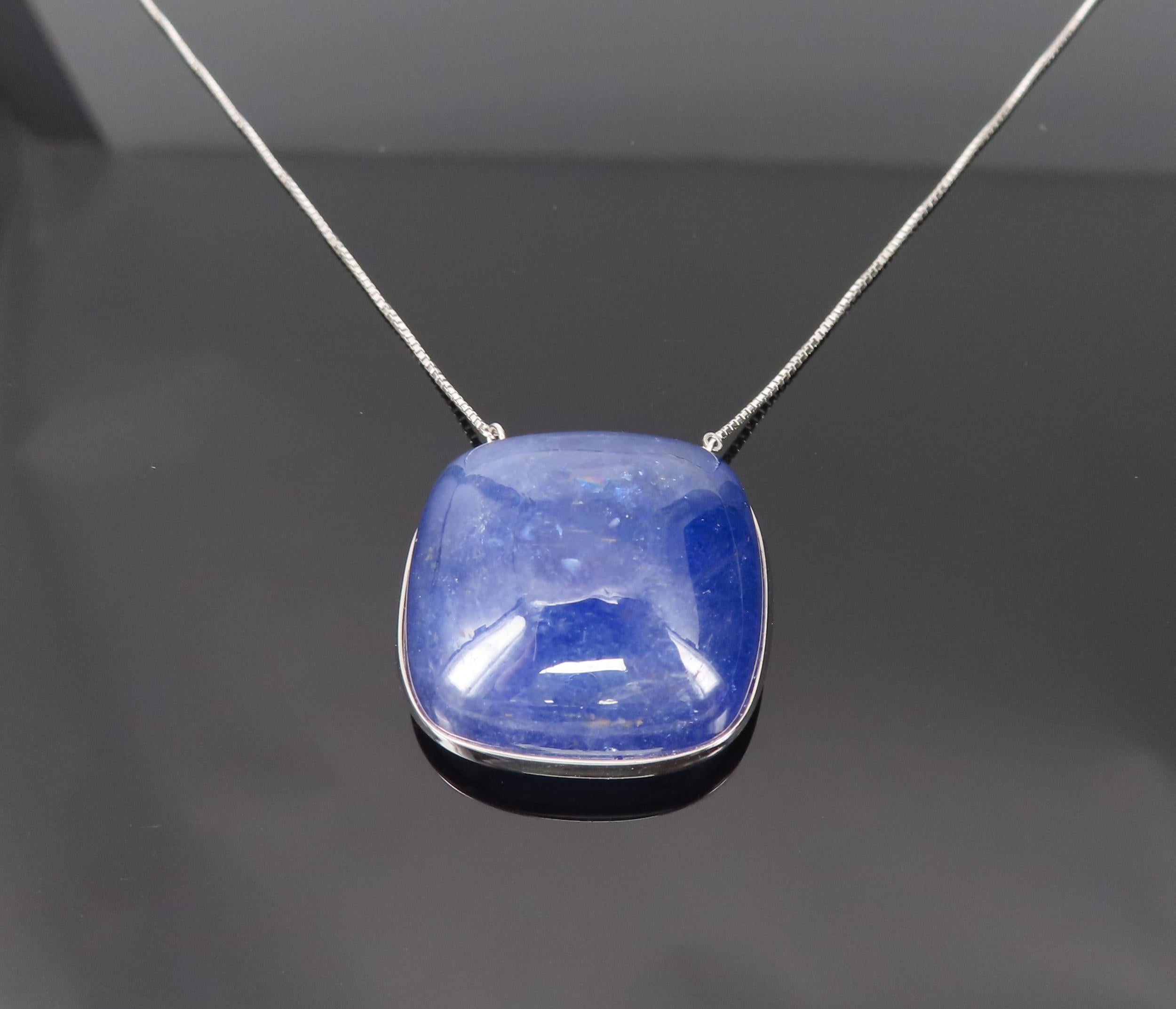 Estate 59.61ct Sugarloaf Cut Tanzanite Platinum & 18K White Gold Necklace, 14.4g
