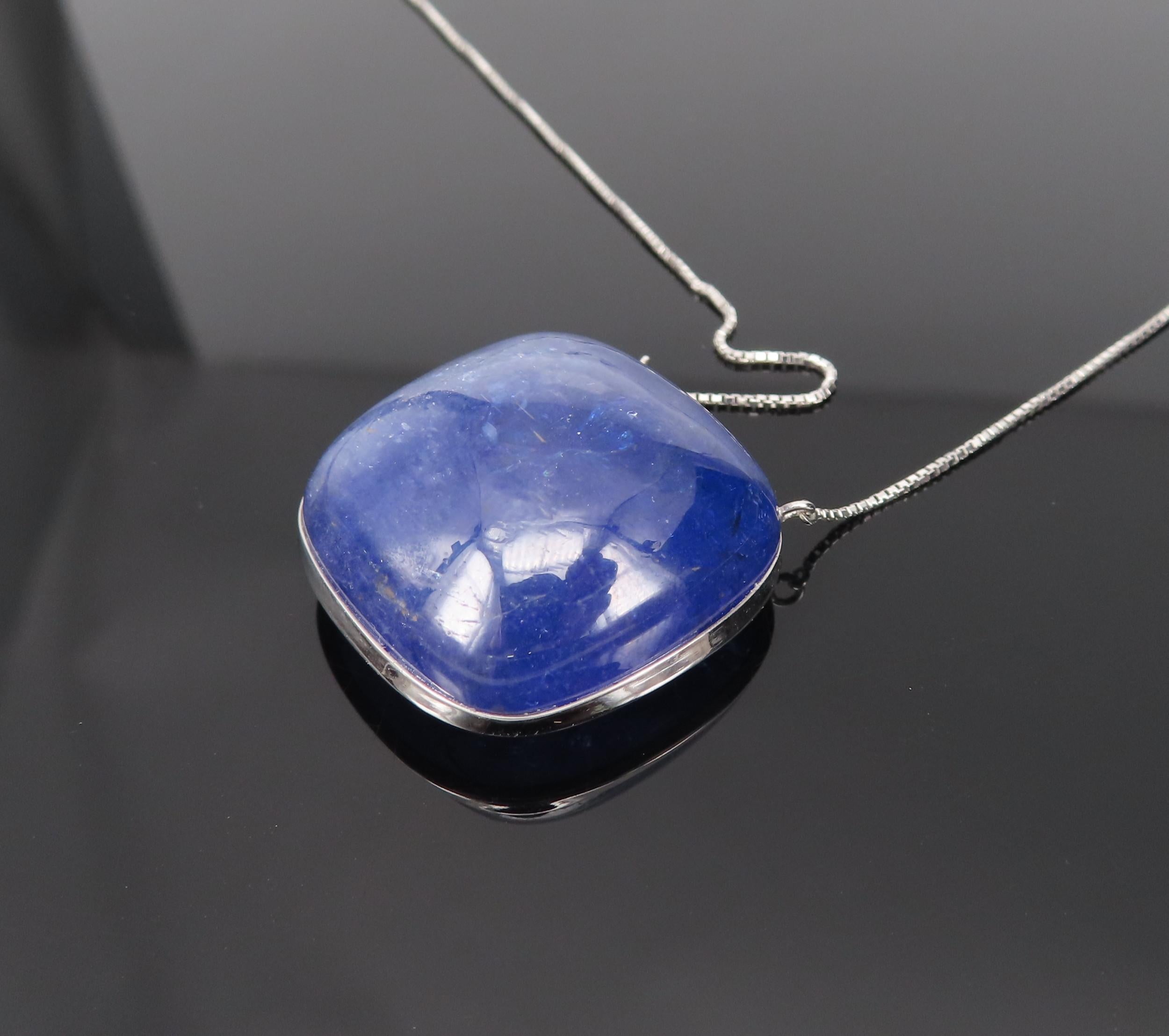 Estate 59.61ct Sugarloaf Cut Tanzanite Platinum & 18K White Gold Necklace, 14.4g