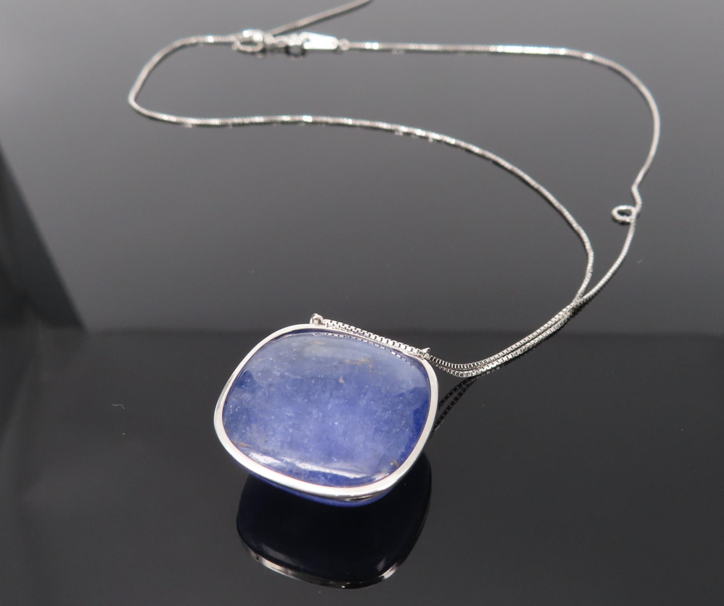 Estate 59.61ct Sugarloaf Cut Tanzanite Platinum & 18K White Gold Necklace, 14.4g
