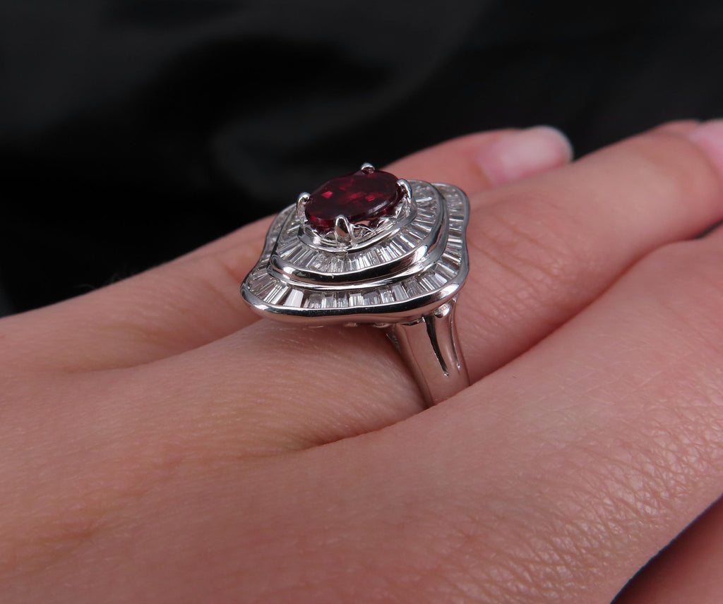 1.38ct GIA Thai No Heat Ruby & 1.43ct Diamond Platinum Cocktail Ring, Size 6.5