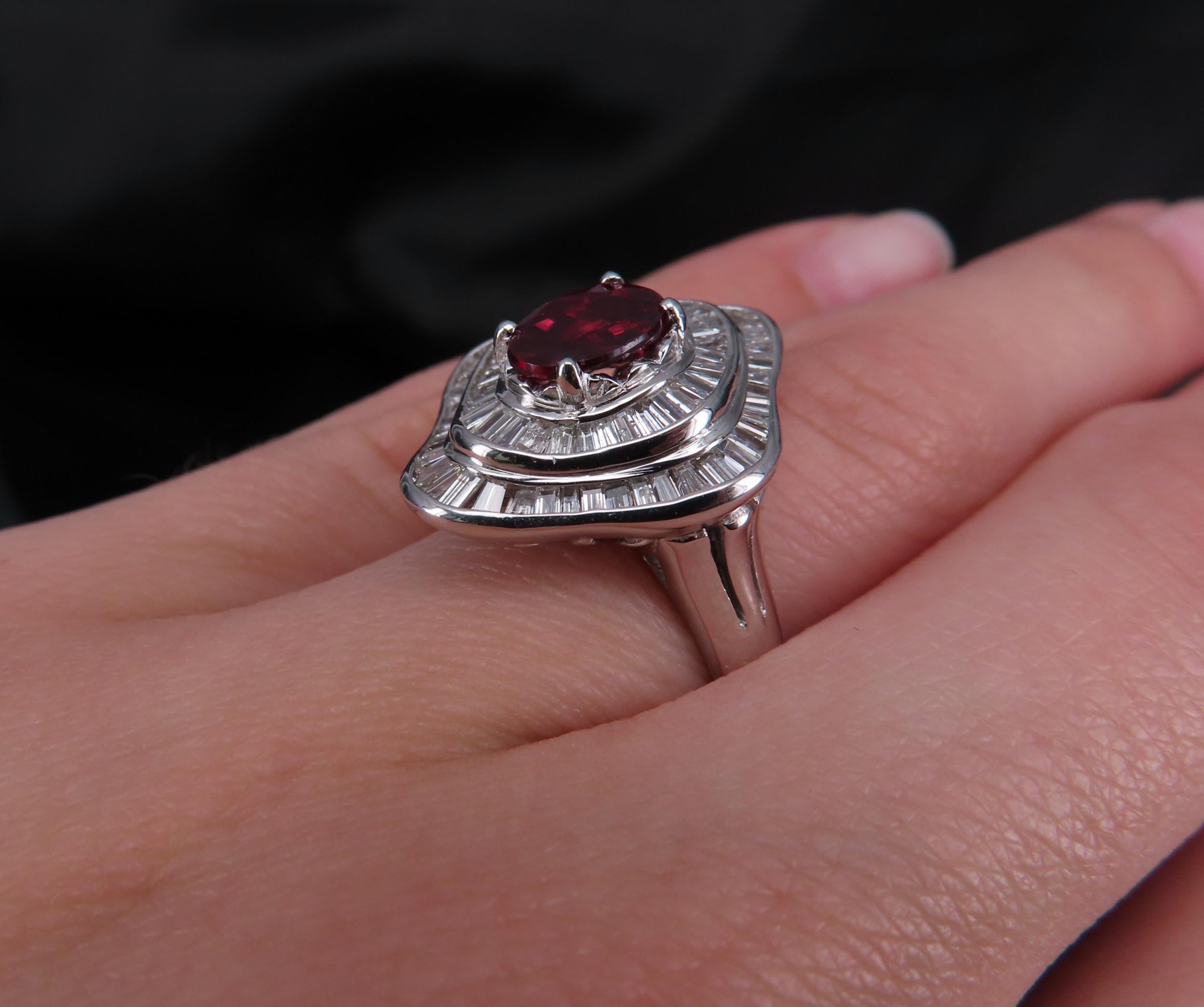 1.38ct GIA Thai No Heat Ruby & 1.43ct Diamond Platinum Cocktail Ring, Size 6.5