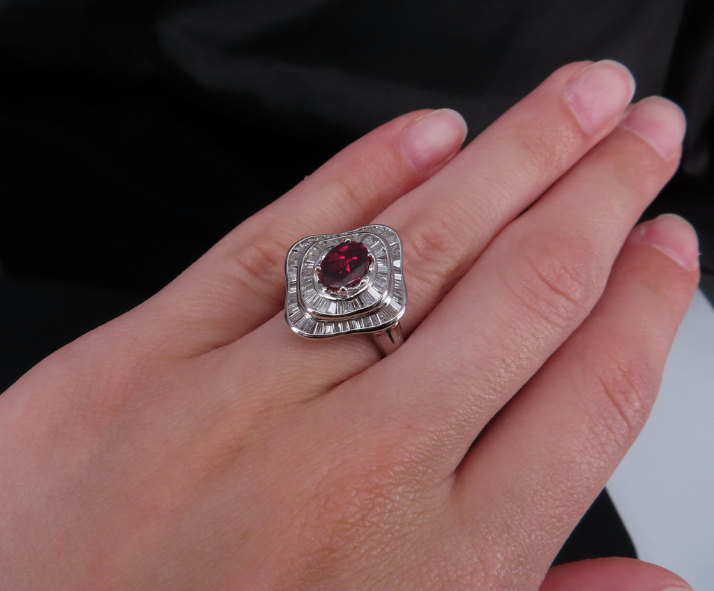 1.38ct GIA Thai No Heat Ruby & 1.43ct Diamond Platinum Cocktail Ring, Size 6.5