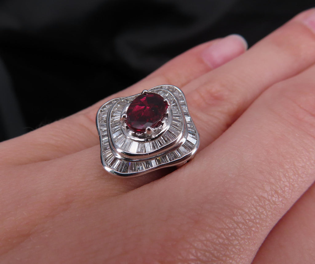 1.38ct GIA Thai No Heat Ruby & 1.43ct Diamond Platinum Cocktail Ring, Size 6.5
