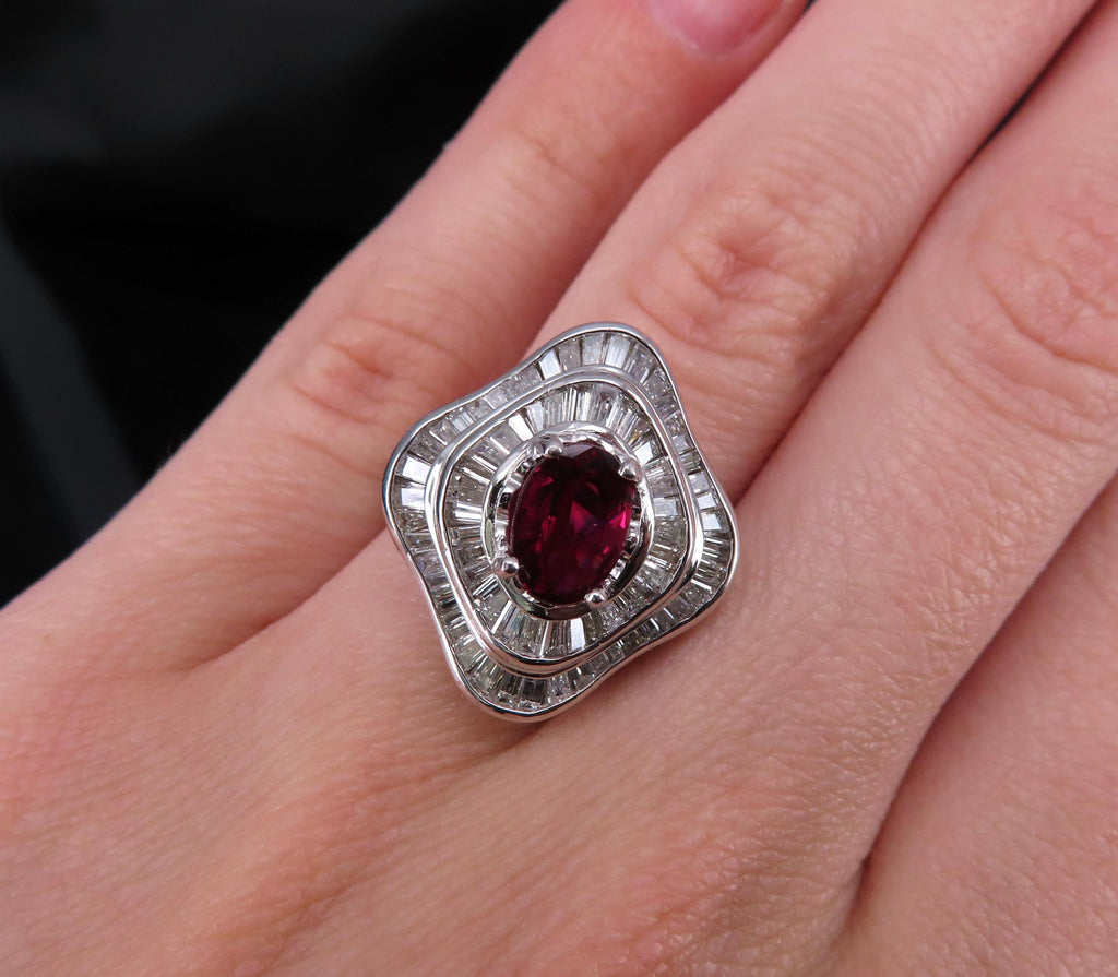 1.38ct GIA Thai No Heat Ruby & 1.43ct Diamond Platinum Cocktail Ring, Size 6.5