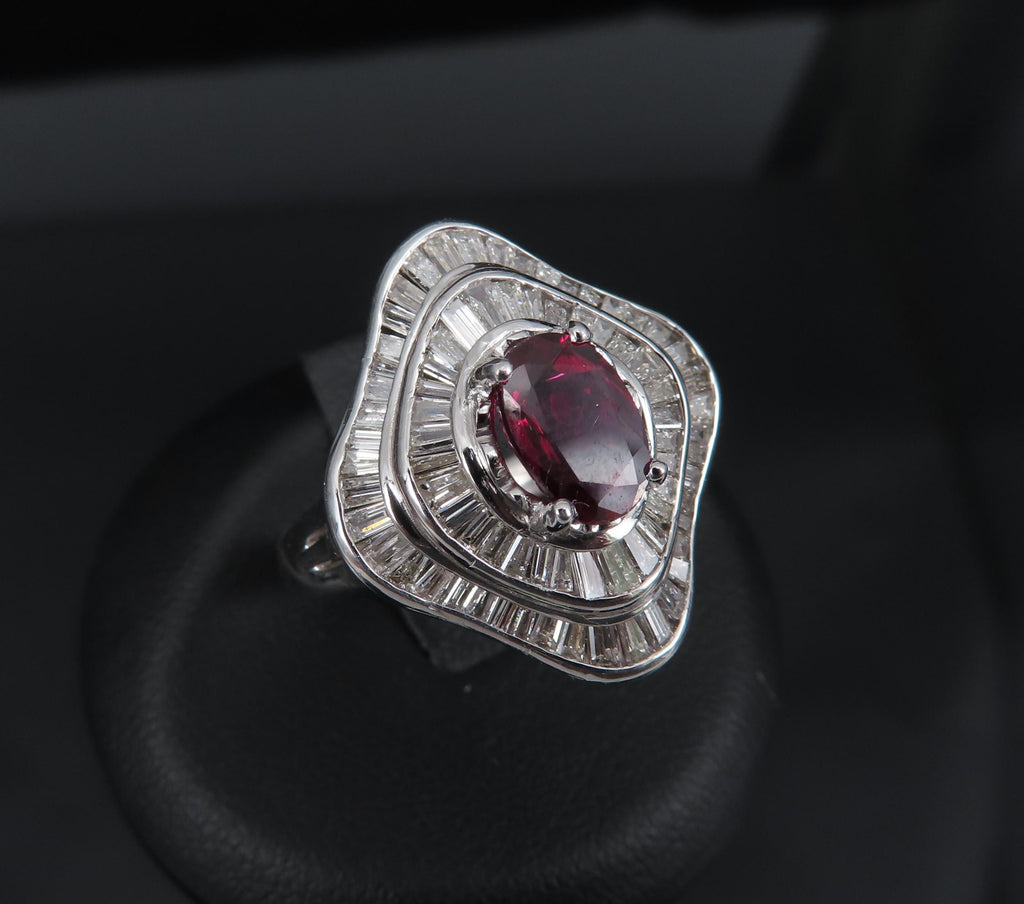 1.38ct GIA Thai No Heat Ruby & 1.43ct Diamond Platinum Cocktail Ring, Size 6.5