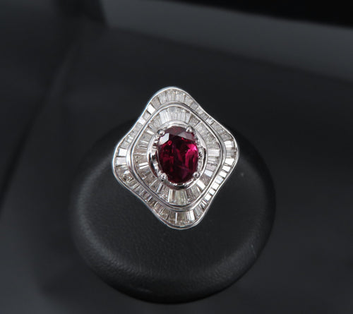 1.38ct GIA Thai No Heat Ruby & 1.43ct Diamond Platinum Cocktail Ring, Size 6.5