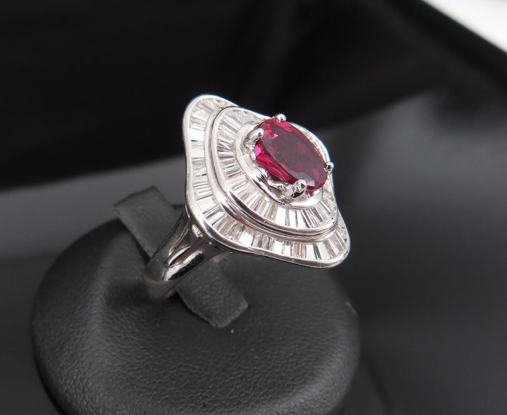 1.38ct GIA Thai No Heat Ruby & 1.43ct Diamond Platinum Cocktail Ring, Size 6.5