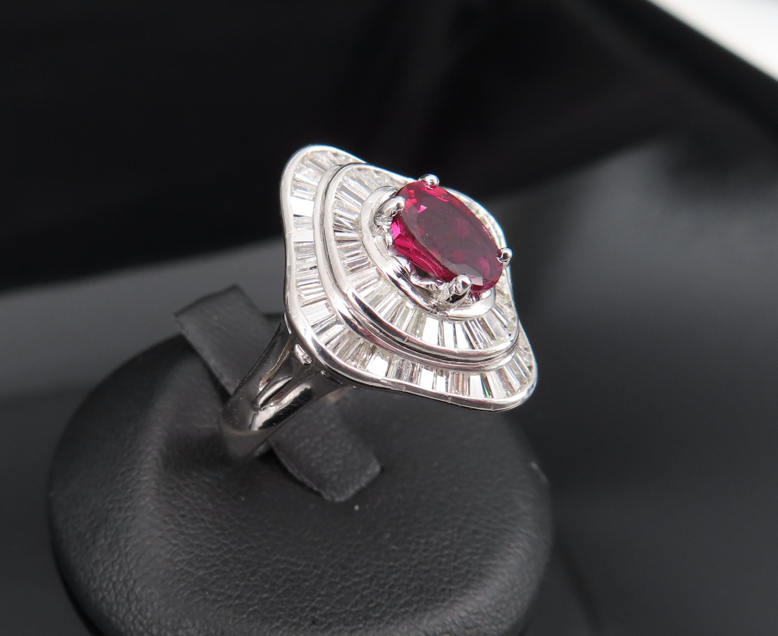 1.38ct GIA Thai No Heat Ruby & 1.43ct Diamond Platinum Cocktail Ring, Size 6.5