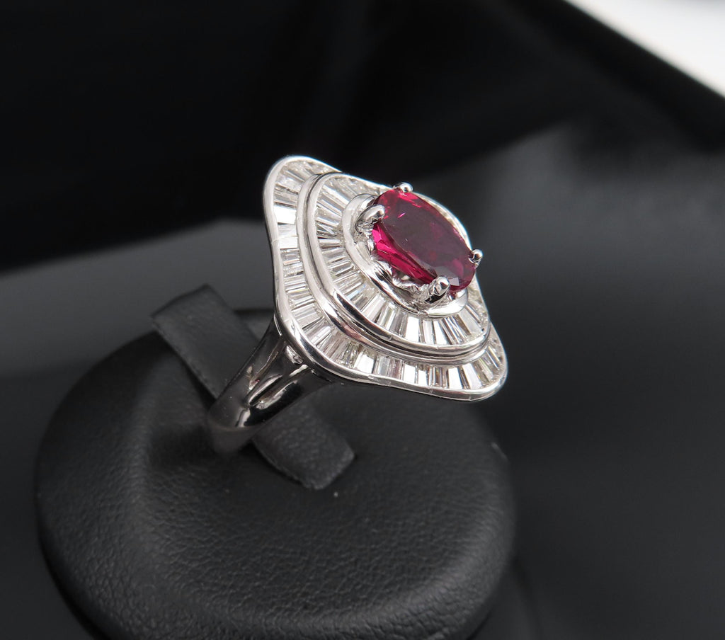 1.38ct GIA Thai No Heat Ruby & 1.43ct Diamond Platinum Cocktail Ring, Size 6.5
