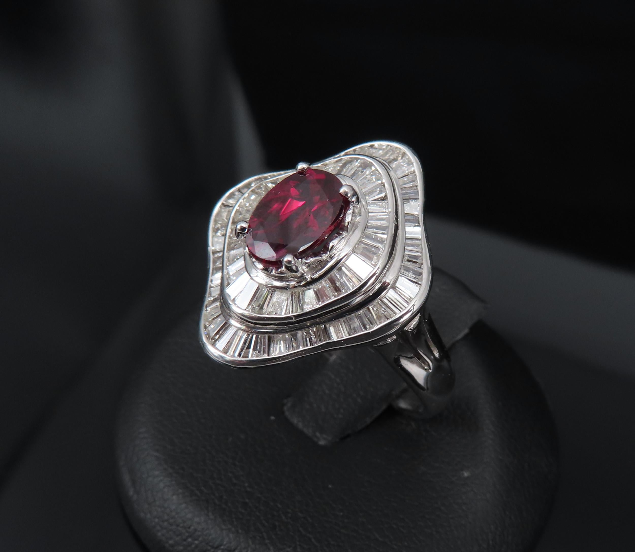 1.38ct GIA Thai No Heat Ruby & 1.43ct Diamond Platinum Cocktail Ring, Size 6.5