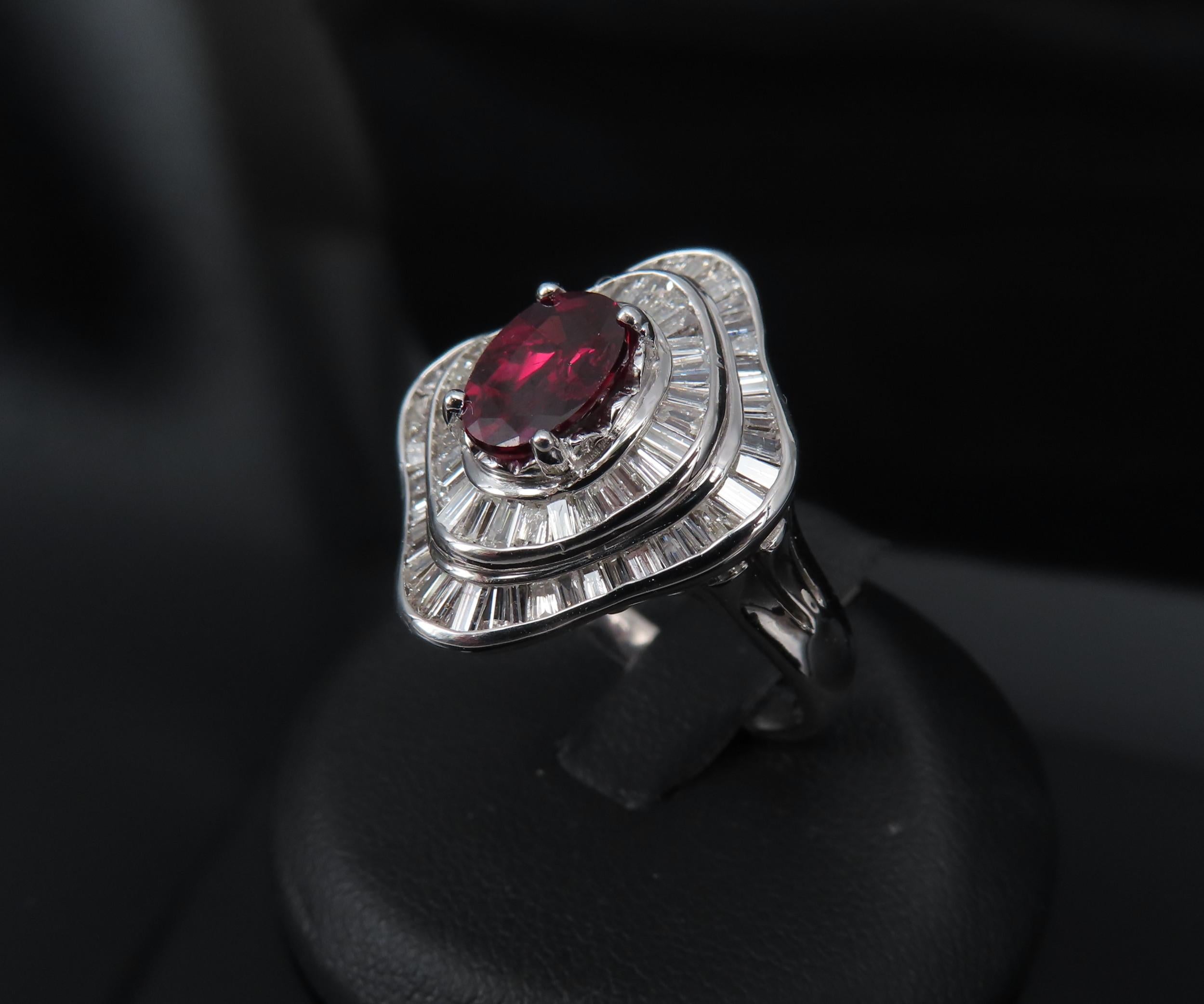1.38ct GIA Thai No Heat Ruby & 1.43ct Diamond Platinum Cocktail Ring, Size 6.5