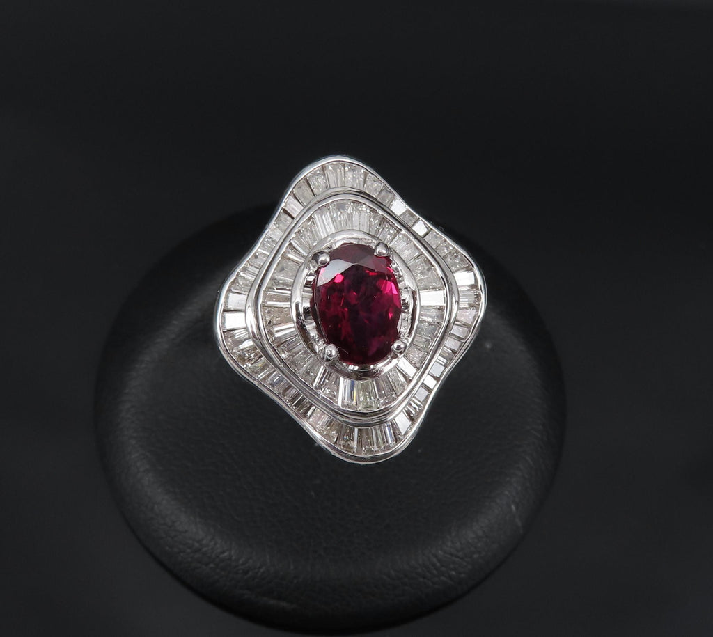 1.38ct GIA Thai No Heat Ruby & 1.43ct Diamond Platinum Cocktail Ring, Size 6.5