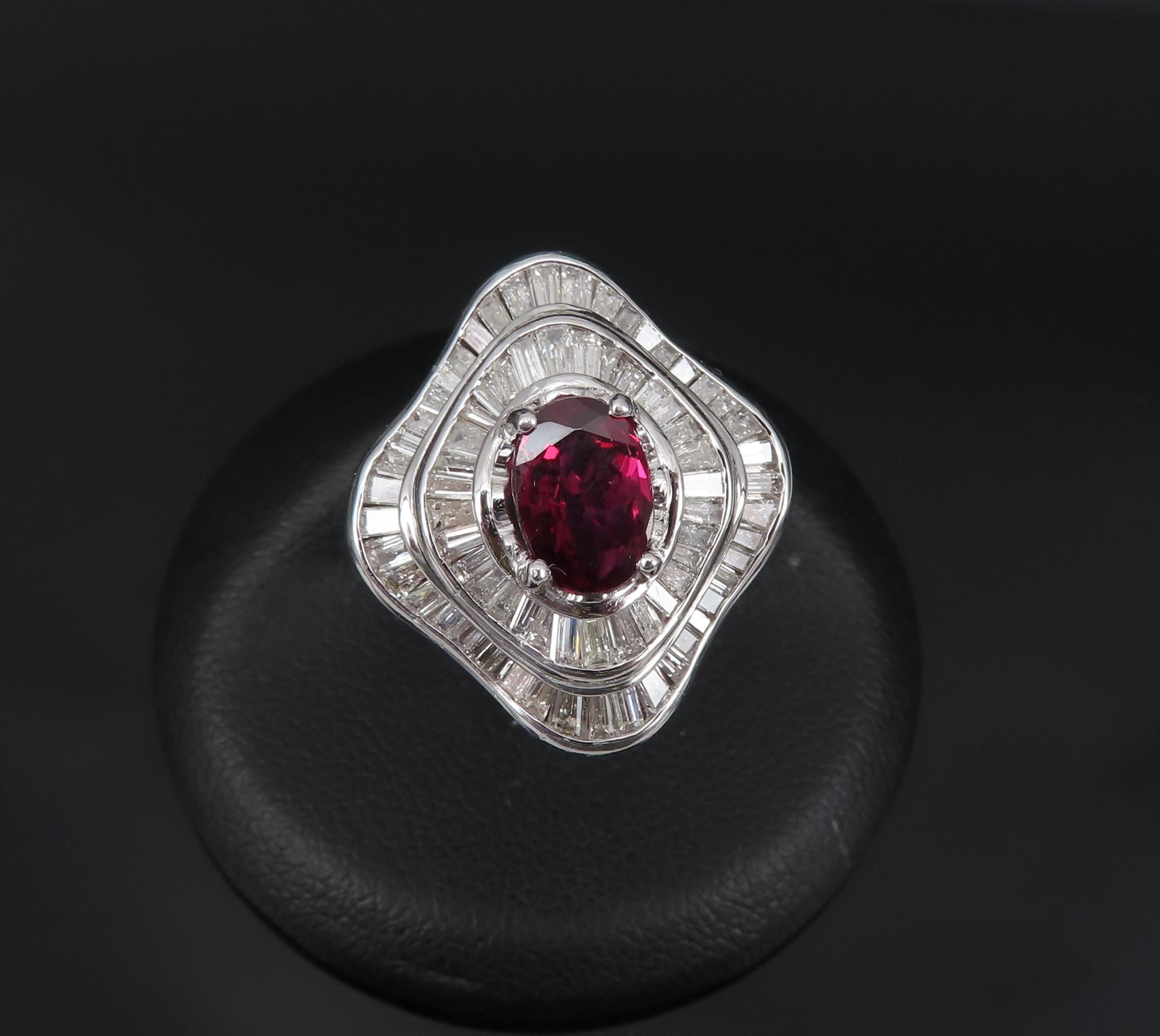 1.38ct GIA Thai No Heat Ruby & 1.43ct Diamond Platinum Cocktail Ring, Size 6.5