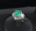 Vintage 0.90ct Colombian Emerald & 0.37ct Diamond Platinum Ring, Size 3.75